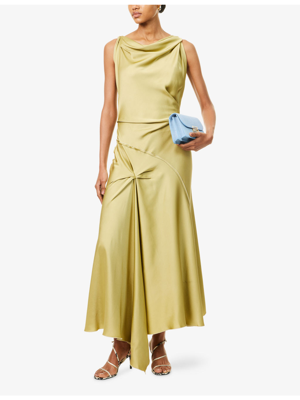 Draped Asymmetric Woven Midi Dress - 2