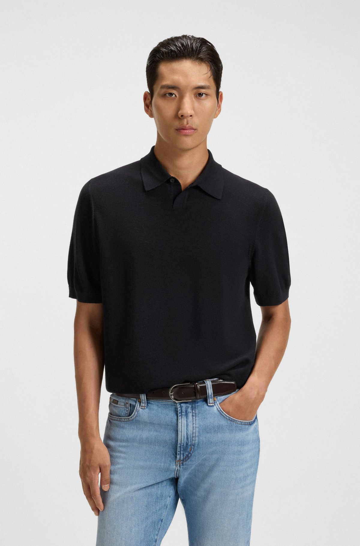 KNIT POLO IN MERINO WOOL WITH NATURAL STRETCH - 2
