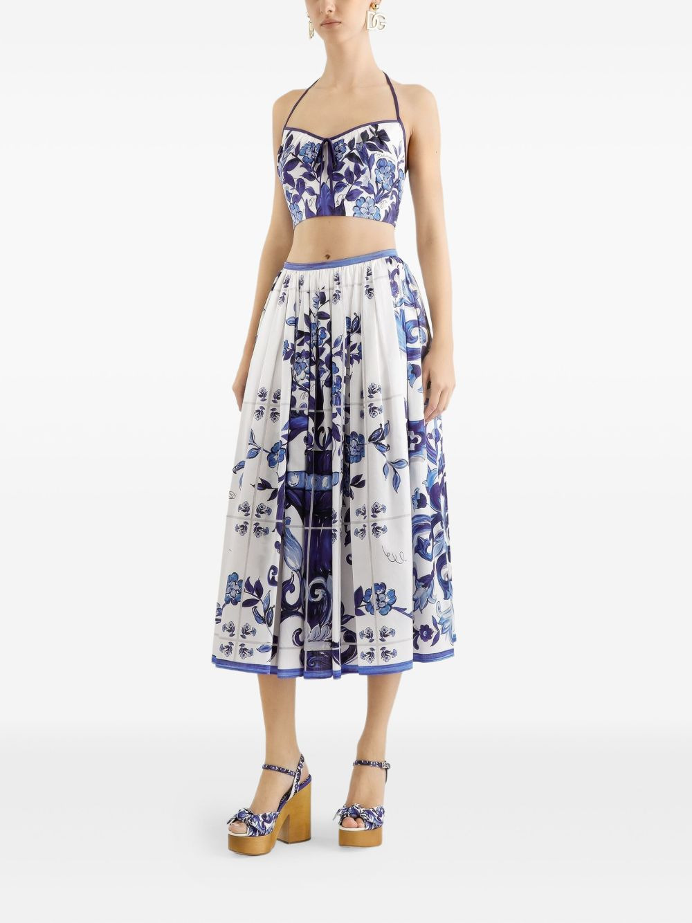 Majolica-print pleated skirt - 2