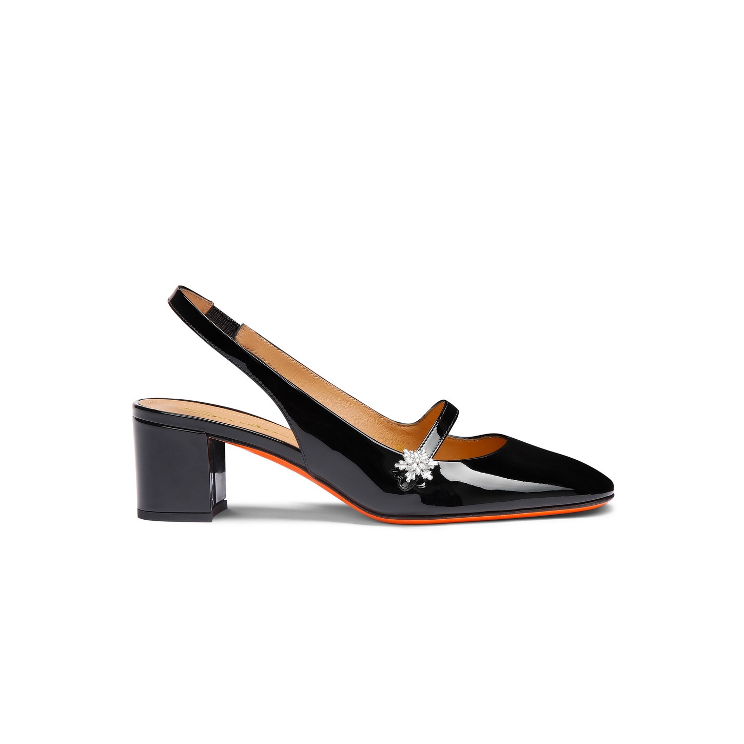 Women's black patent leather low-heel slingback - 1