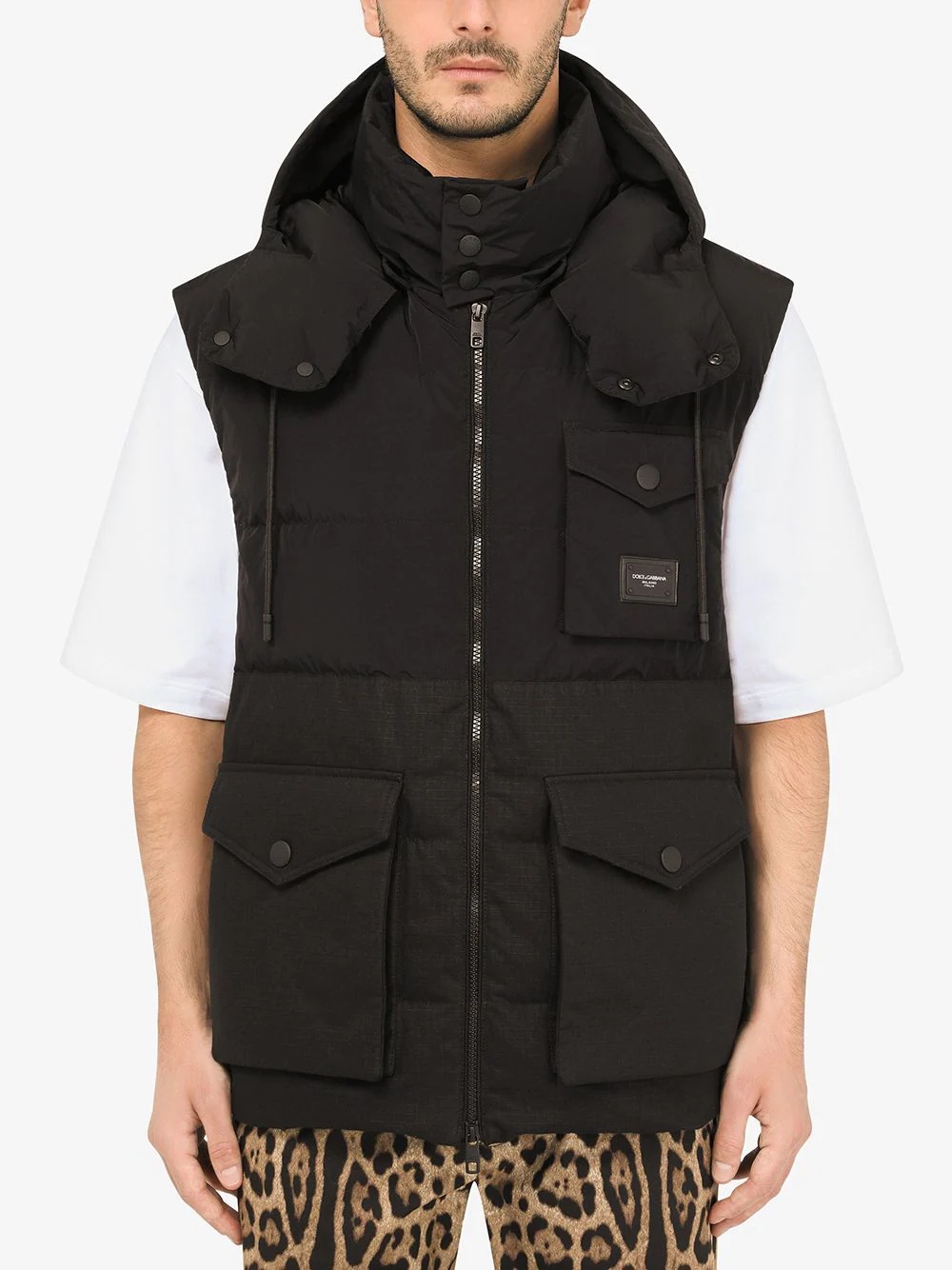 logo-plaque sleeveless hooded gilet - 3