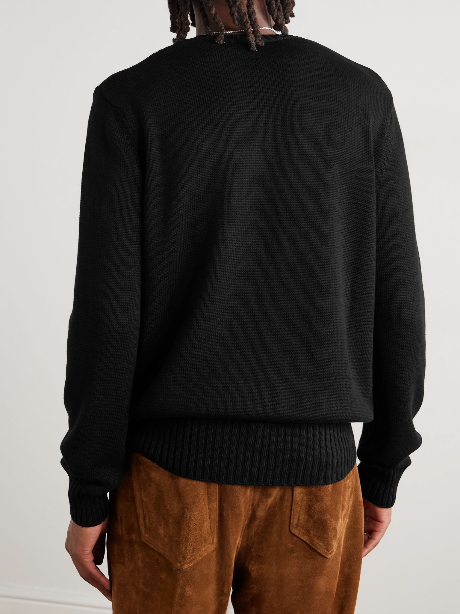 Logo-Embroidered Cotton Sweater Black - 3