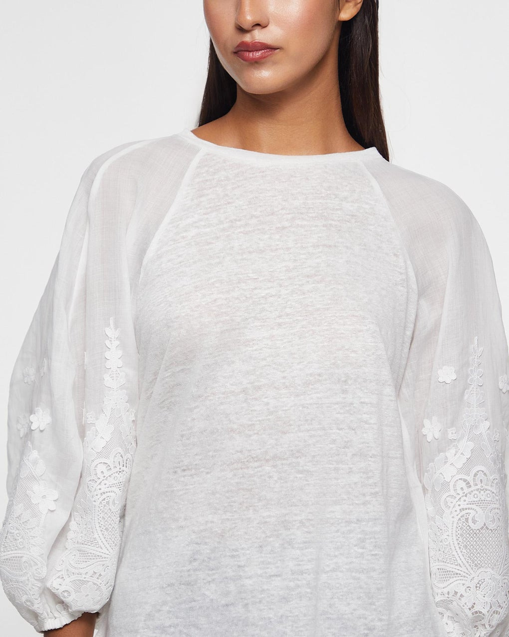 Tee Lace Trim Lantern Sleeve Ivory - 5