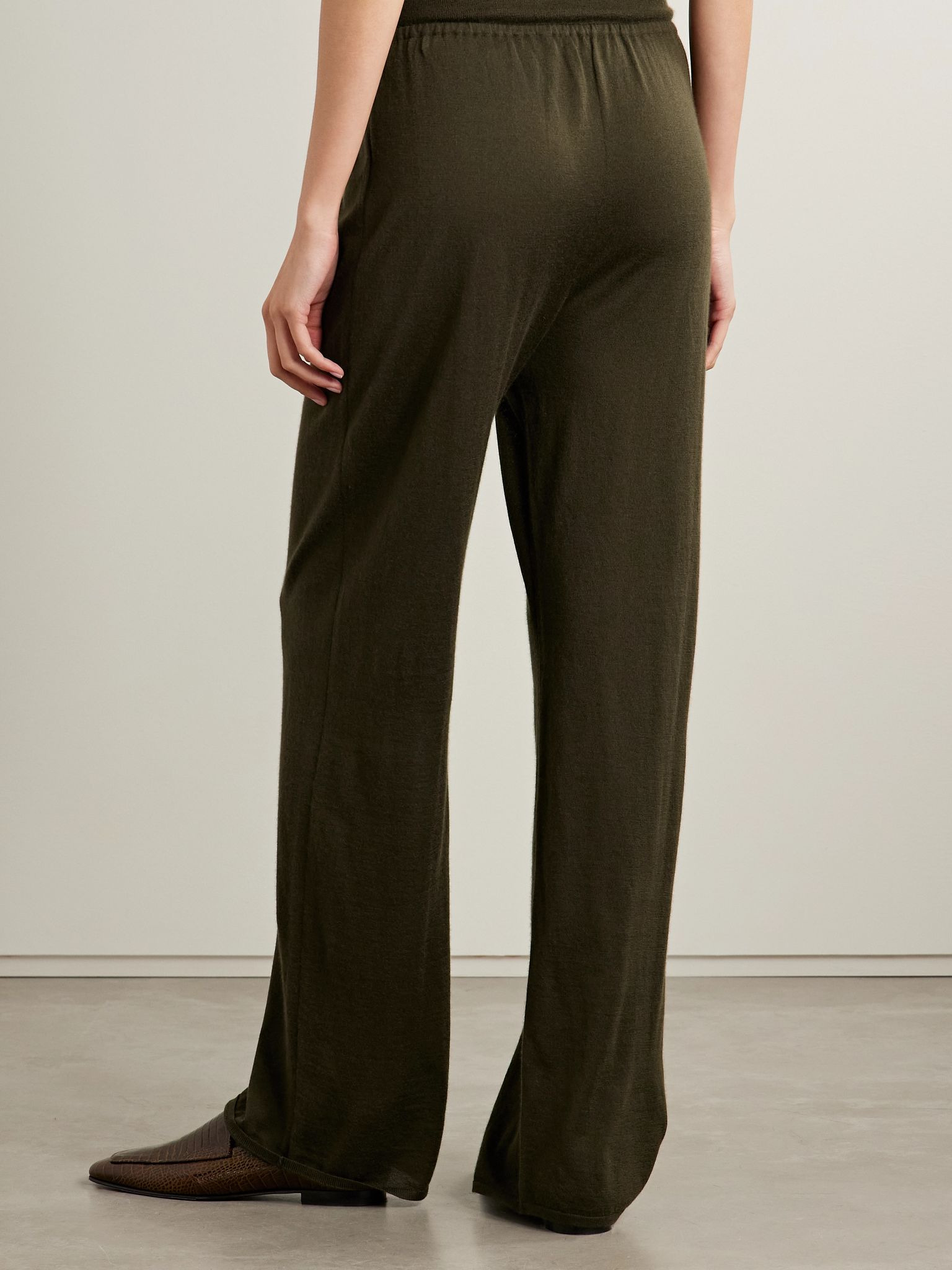 Cashmere straight-leg pants Army green - 4