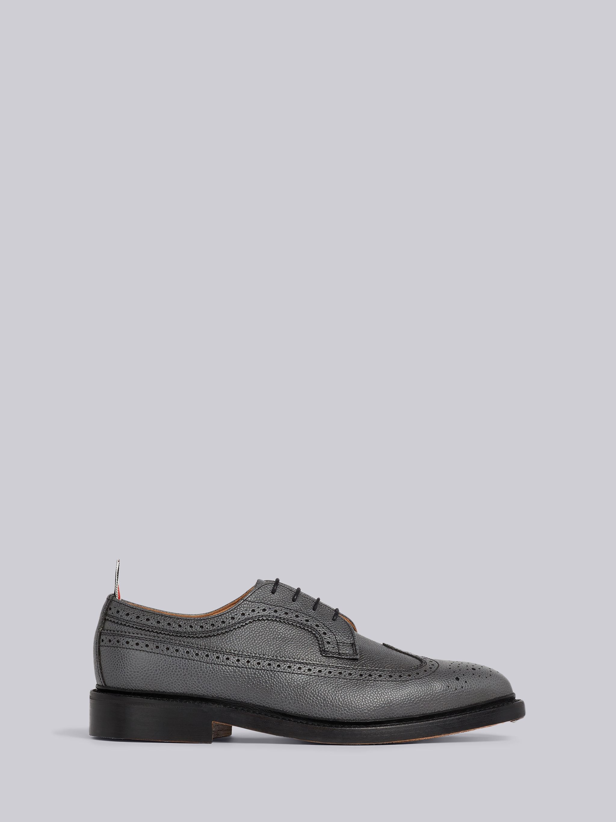 Dark Grey Pebble Grain Leather Sole Classic Longwing Brogue - 1