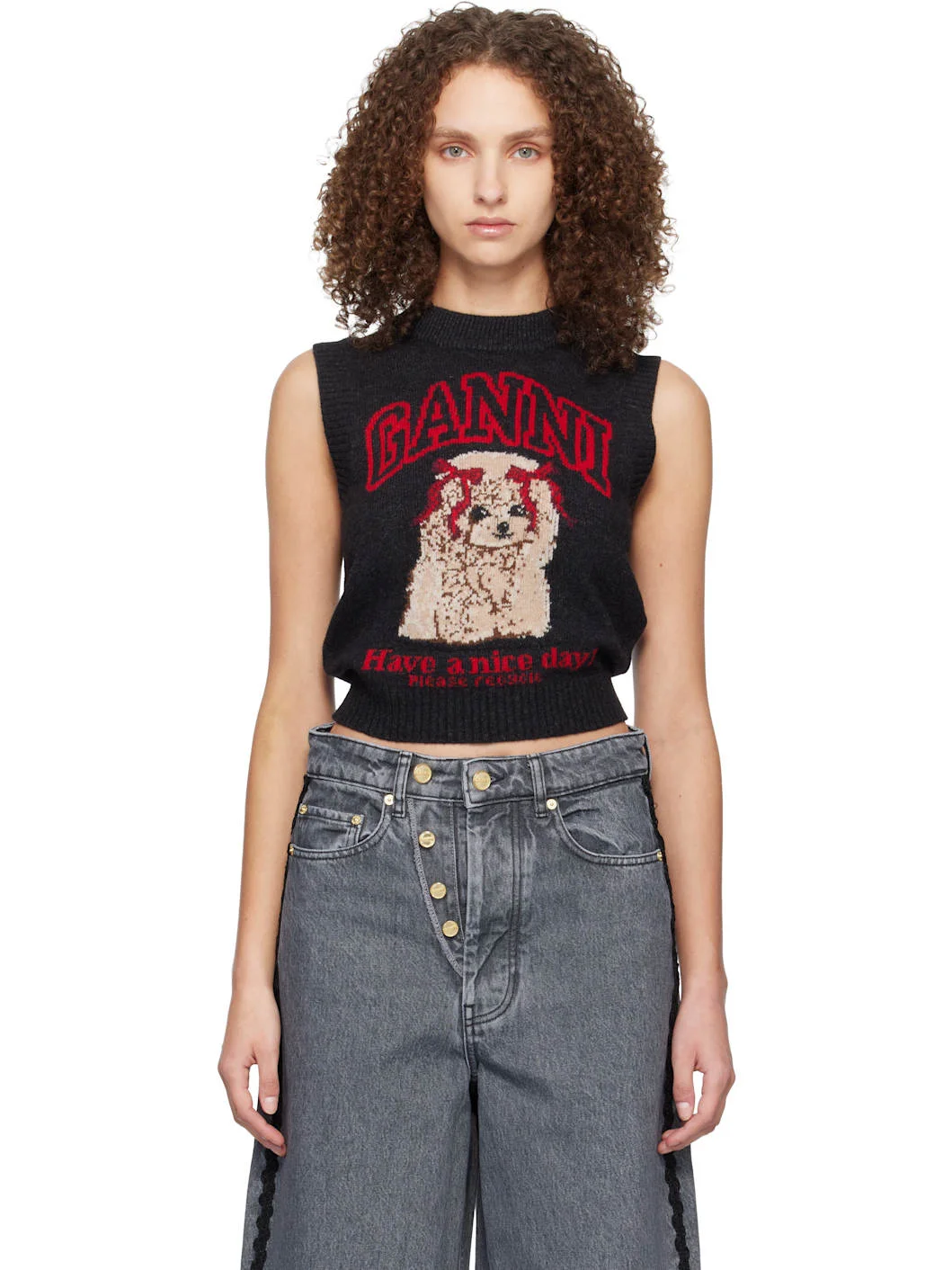 Black Graphic Wool Vest - 1