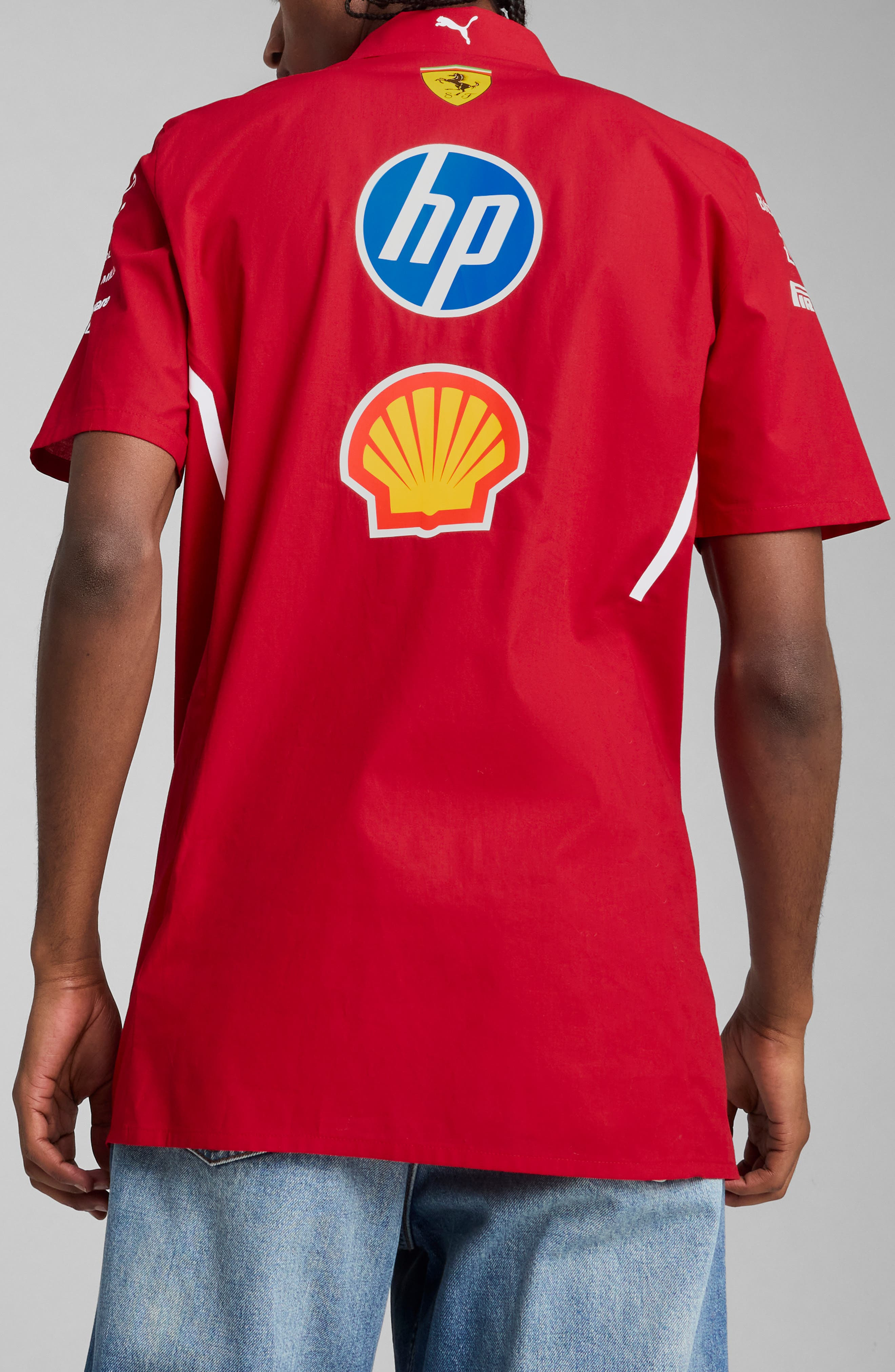 PUMA Scuderia Ferrari 2025 Team Short Sleeve Stretch Cotton Poplin Button-Up Shirt in Dark Cherry at - 2