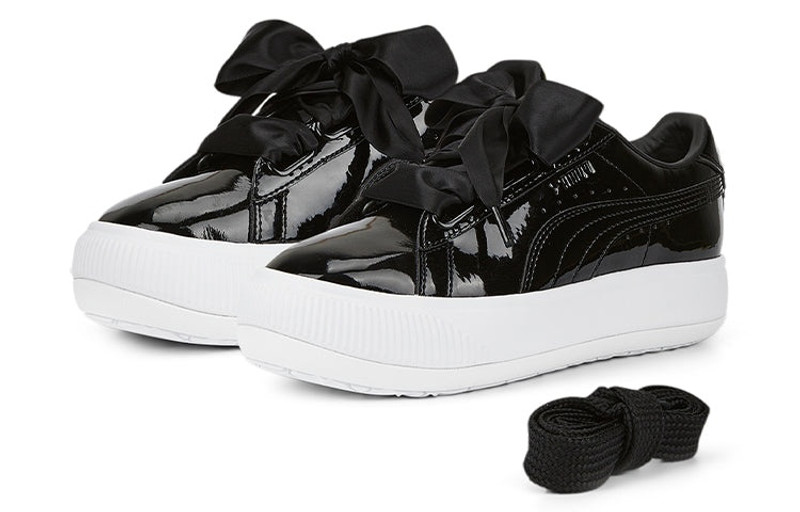 (WMNS) PUMA Suede Mayu Heart Patent 'Black White' 385967-02 3