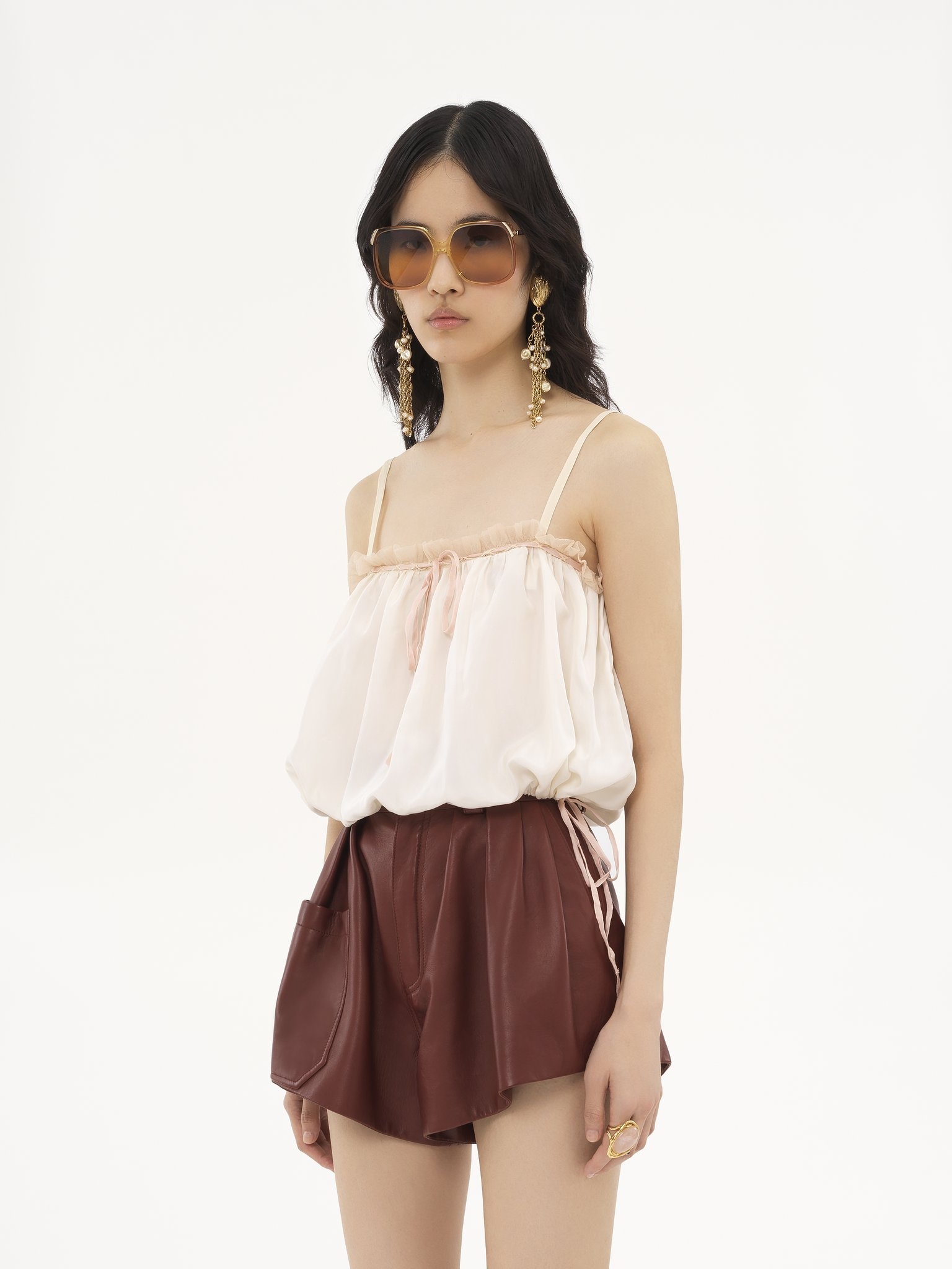 RUFFLED CAMISOLE TOP IN SILK HABOTAI - 4