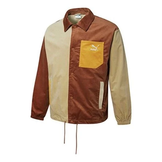 PUMA Cord Coach Jacket corduroy Splicing Woven logo Sports Coffee 534752-17 - 1
