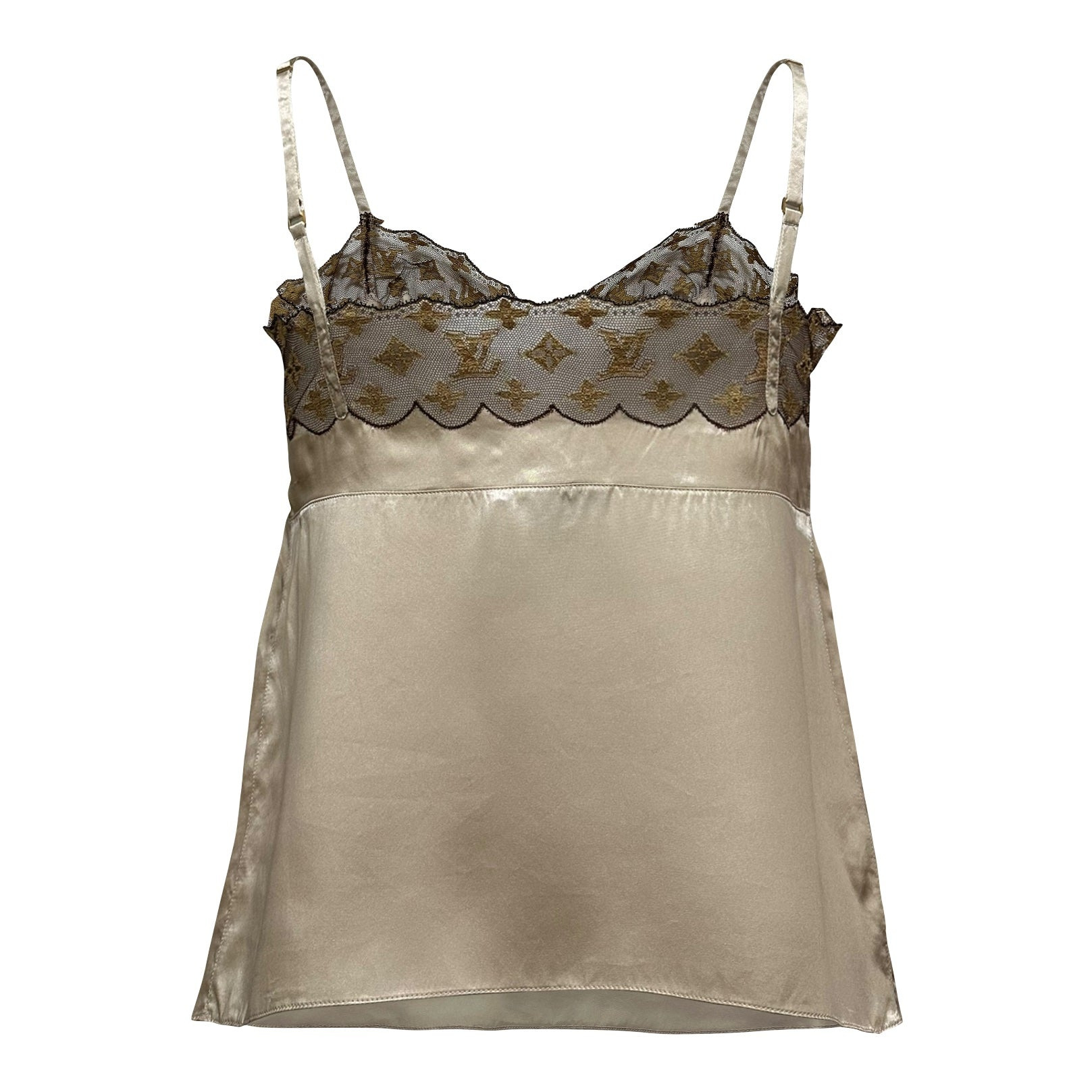 LOUIS VUITTON Silk Camisole with Monogram Lace Trim - 2