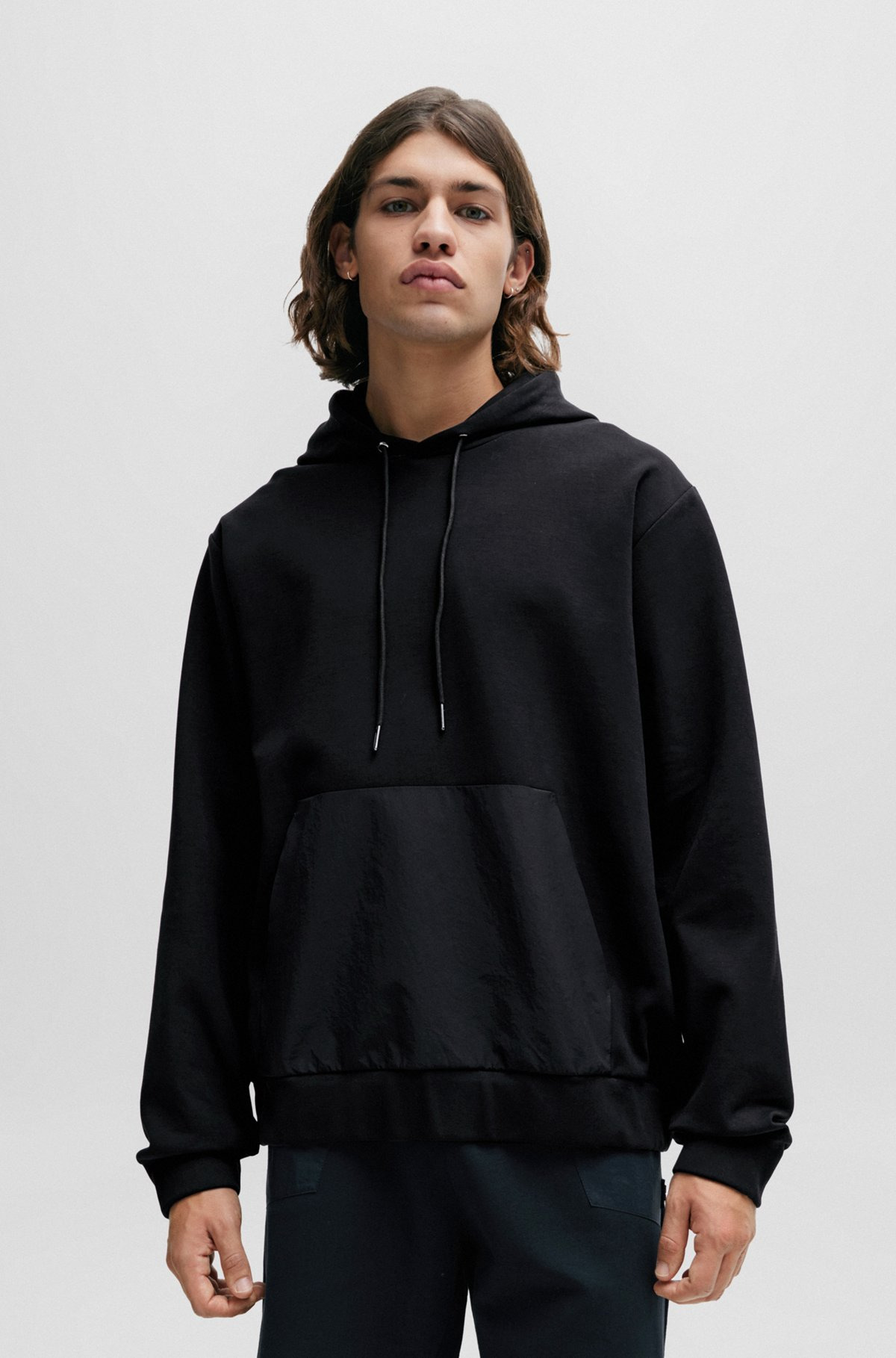 RELAXED-FIT HOODIE IN STRETCH COTTON WITH CONTRAST POCKET - 2