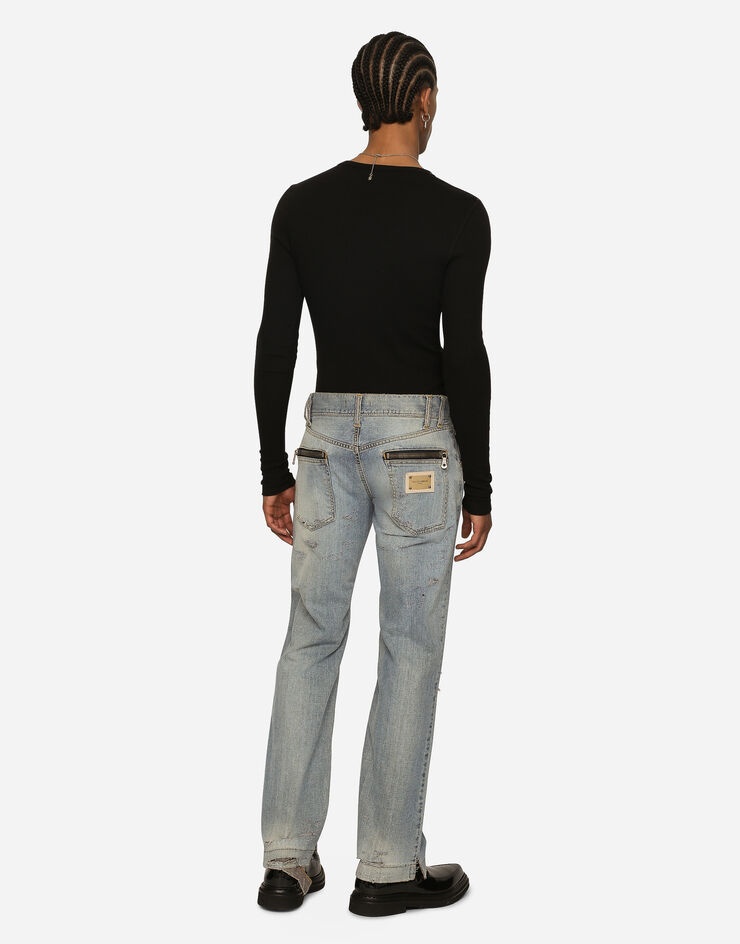Washed denim jeans with rips - 3