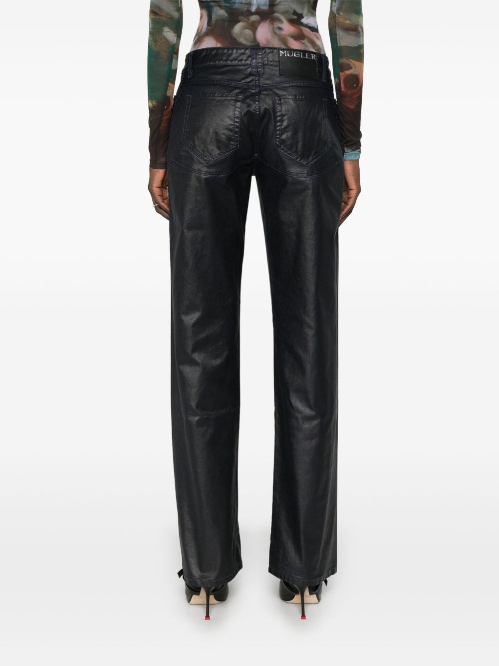 wax-effect straight-leg trousers - 4