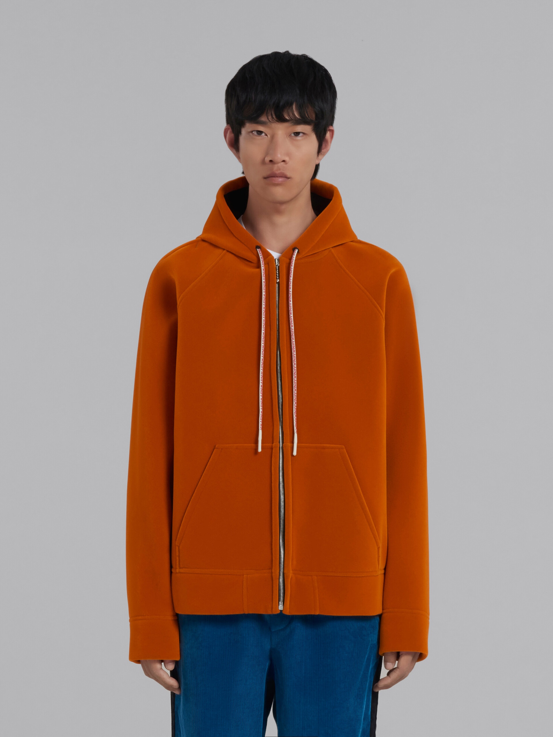 ORANGE SPONGE JERSEY HOODIE WITH LOGO DRAWSTRING - 2