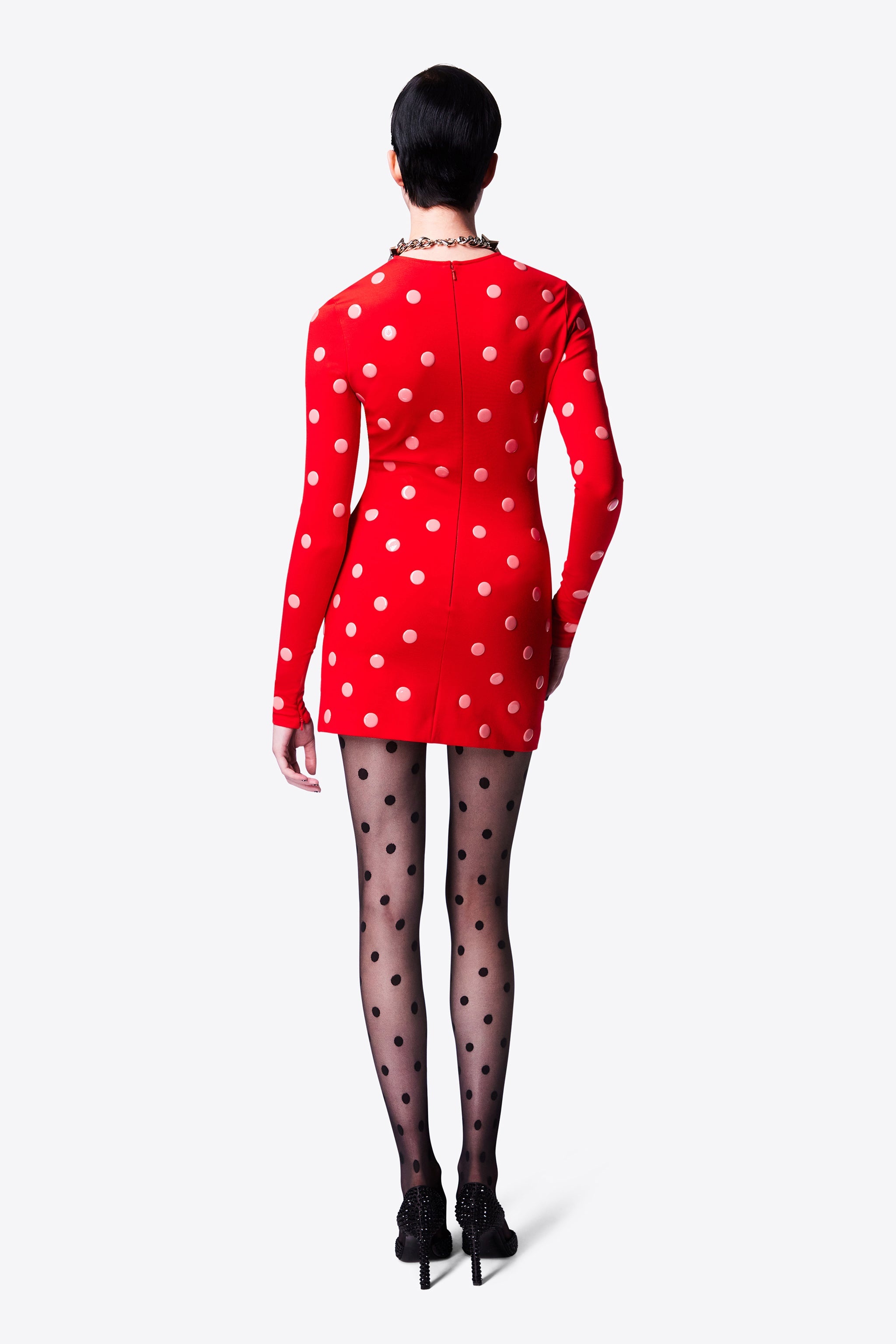 POLKA DOT LONG SLEEVE MINI DRESS - 5