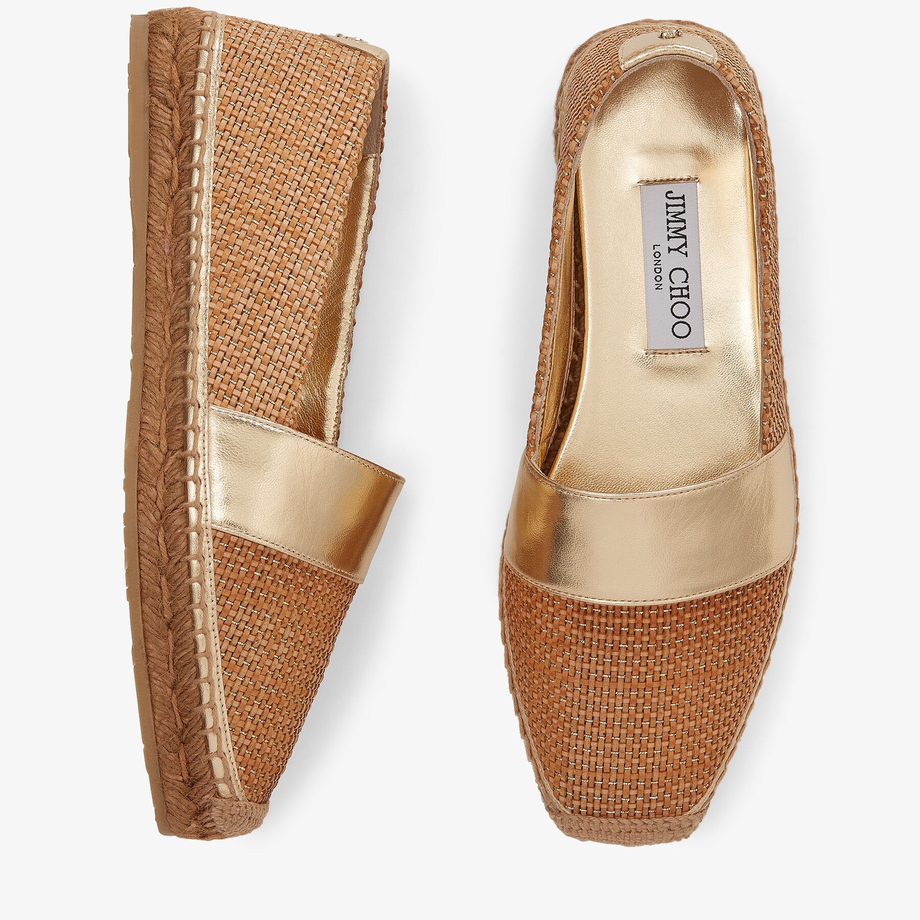 Dru Flat
Gold Metallic Nappa and Natural Woven Fabric Espadrilles - 5