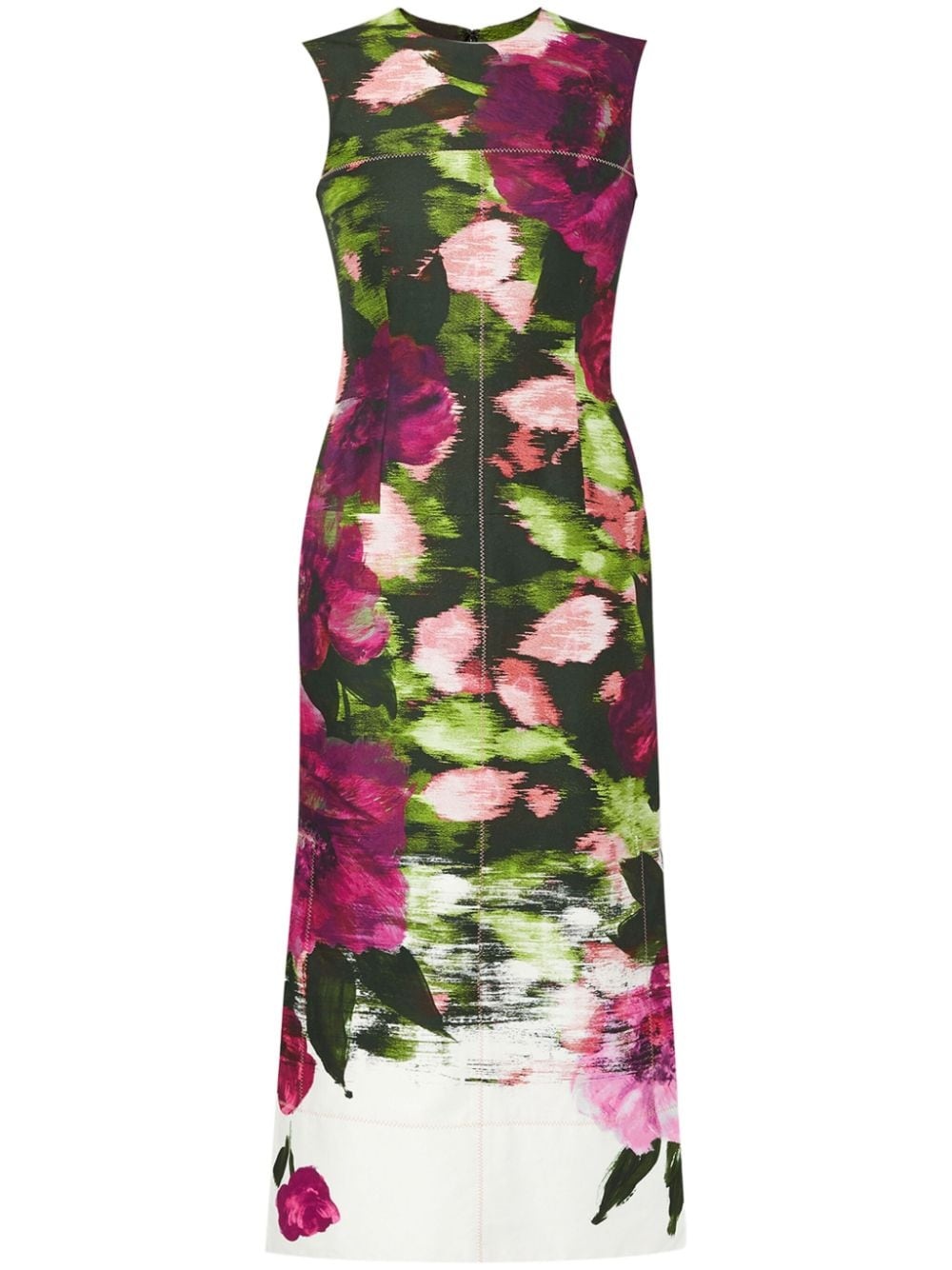 floral-print pencil silk midi dress - 1