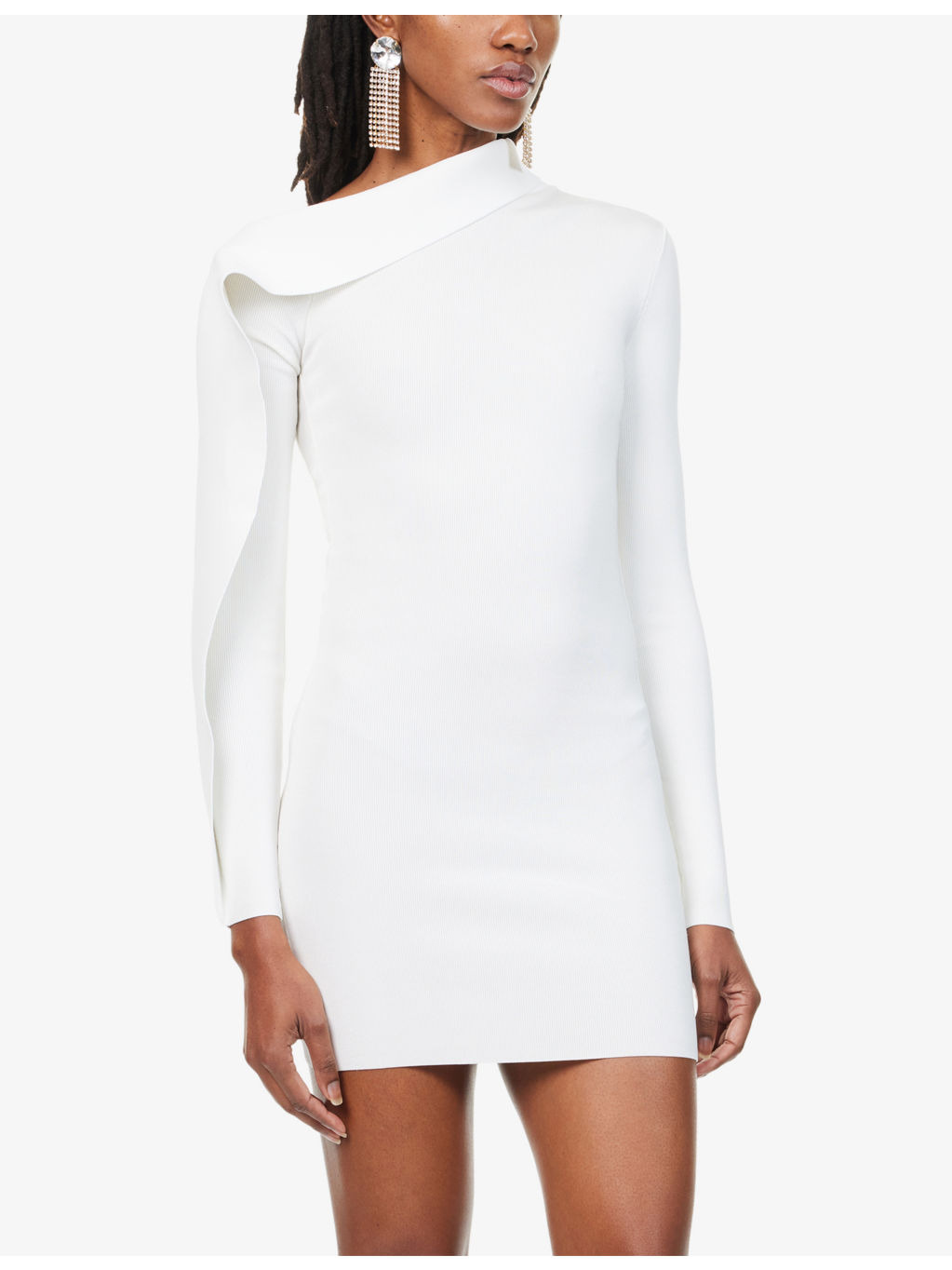 Drape Asymmetric Knitted Mini Dress - 3