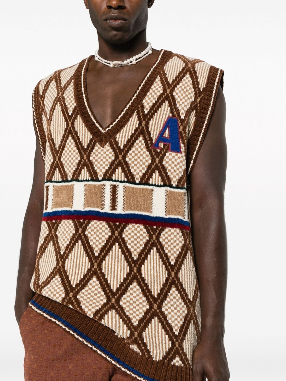 geometric-pattern V-neck vest - 5