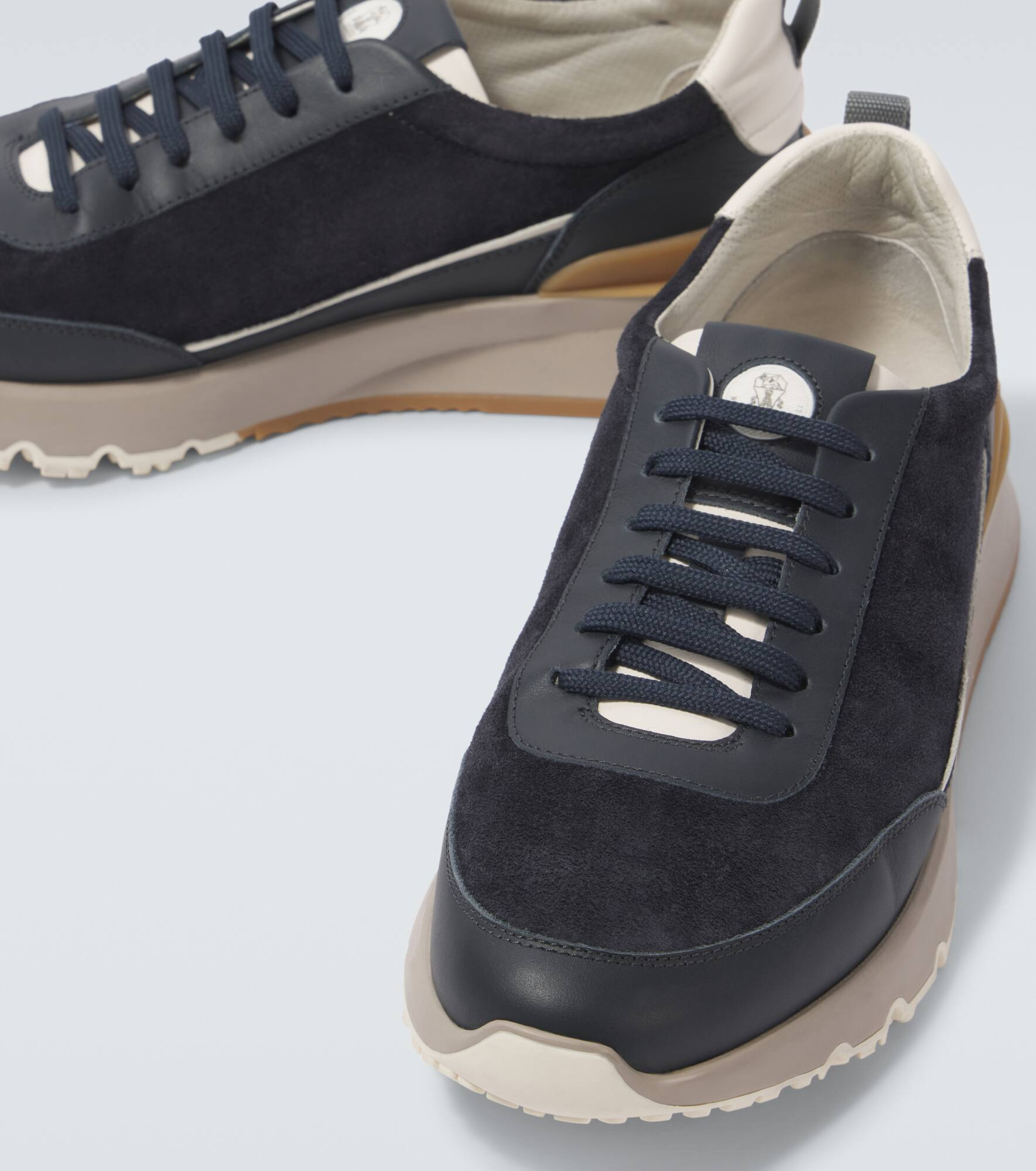 Leather-trimmed suede sneakers - 3