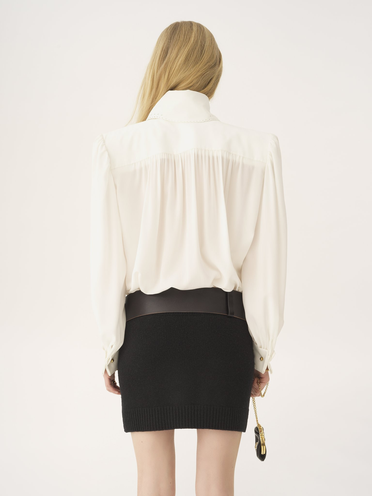 GATHERED SCARF-TIE BLOUSE IN CRÊPE DE CHINE & LACE - 5