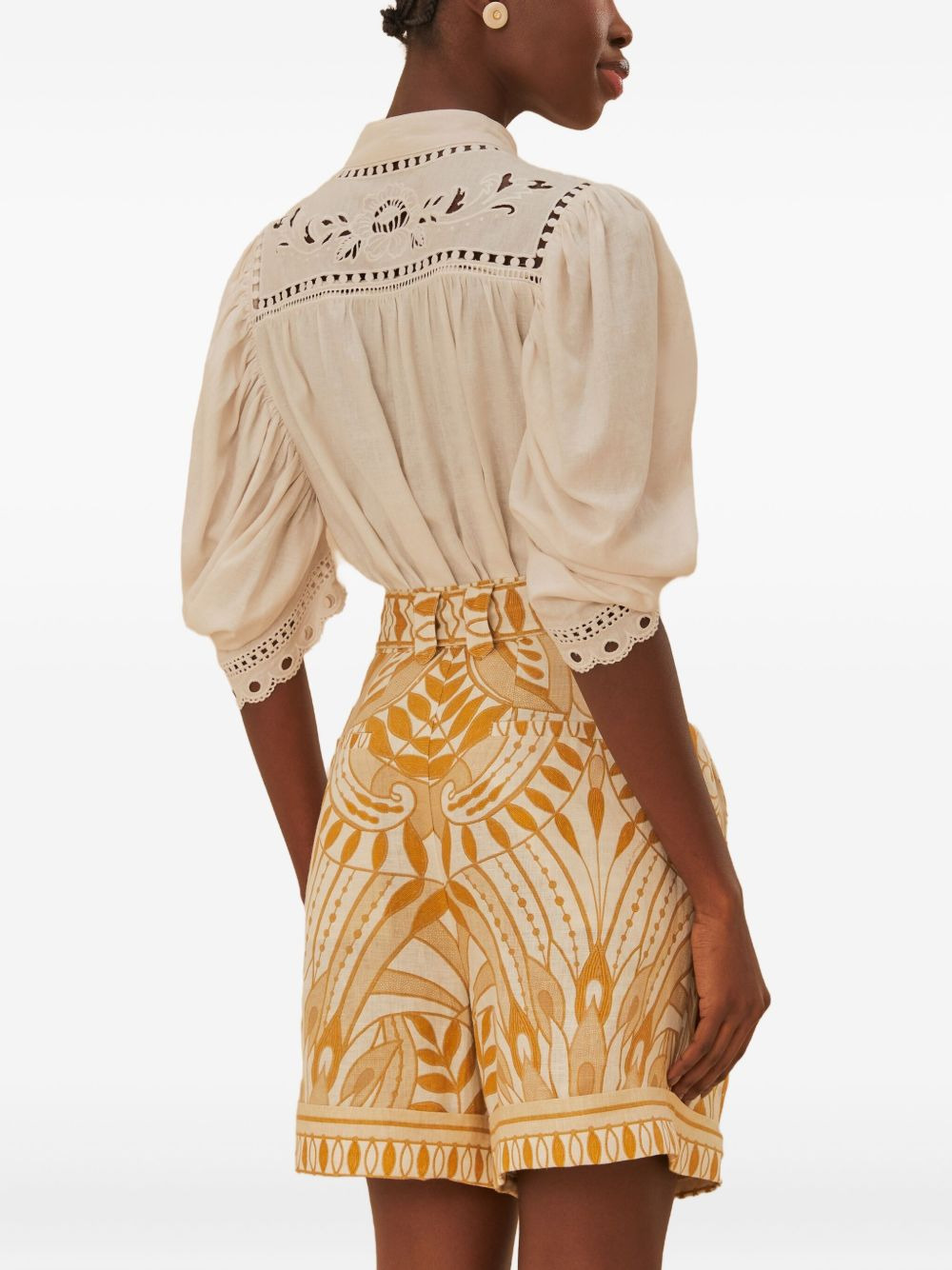 leaf-print belted knee-length shorts - 3