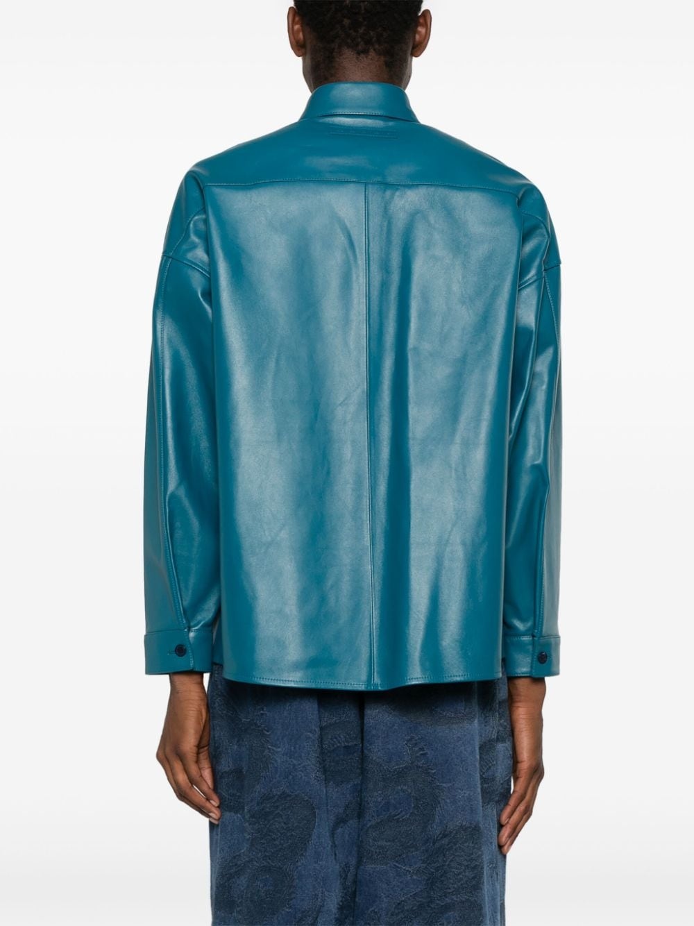 long-sleeve leather shirt - 4