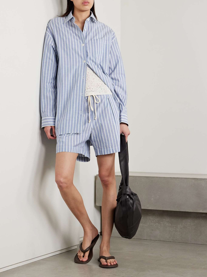 MARIA McMANUS Pleated striped organic cotton shorts Blue outlook