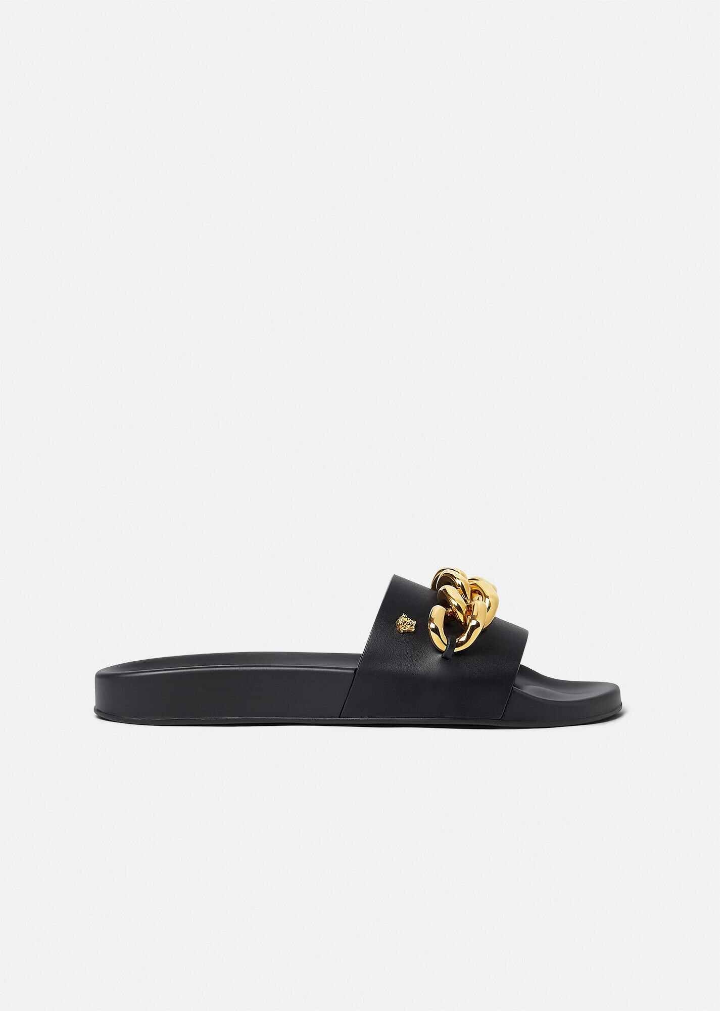 Medusa Chain Leather Sliders - 1