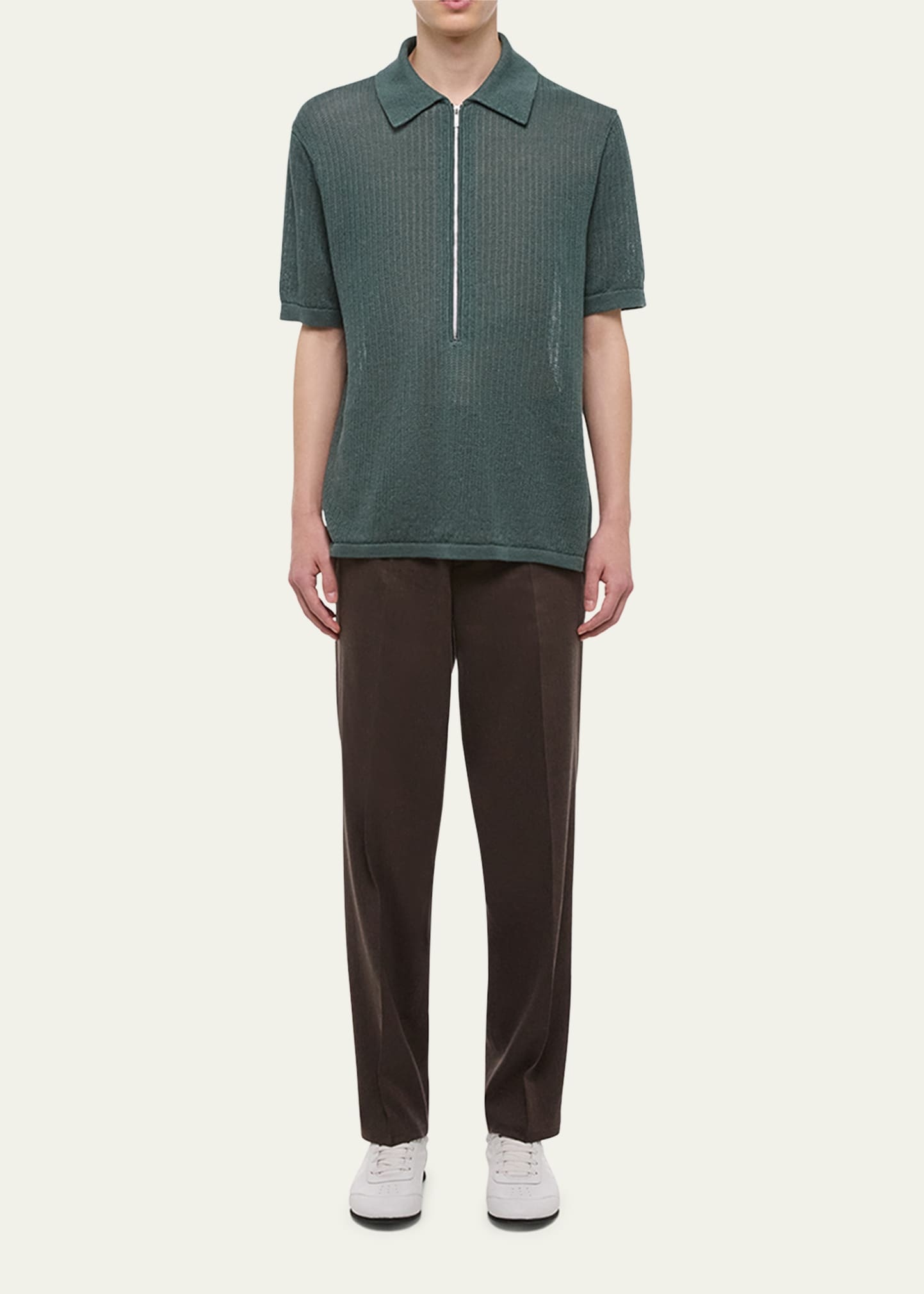 Men's Half-Zip Pointelle Polo Shirt - 2