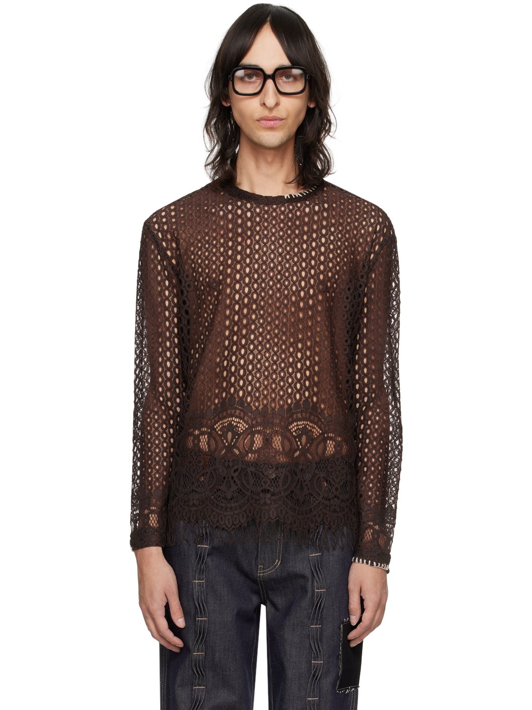 Brown Summer Net Sweater - 1