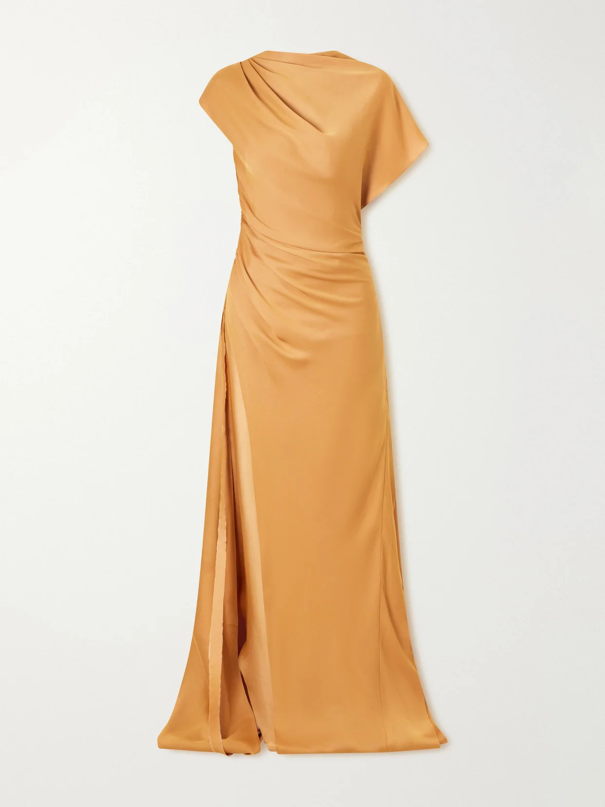 Asymmetric Draped Satin Gown - 1