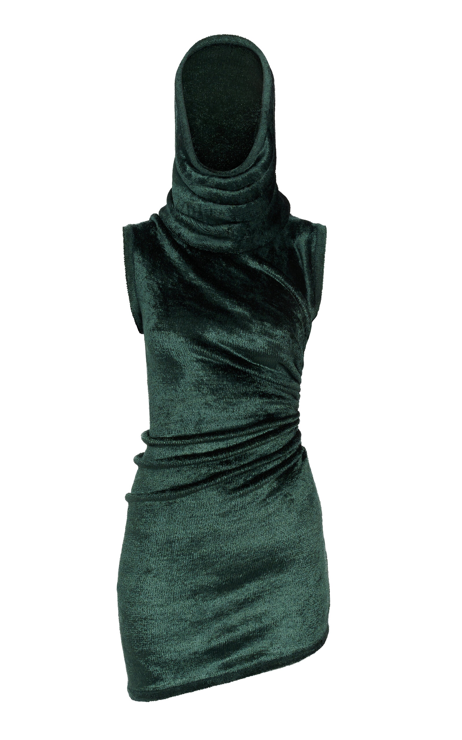 Hooded Velvet Mini Dress dark green - 1