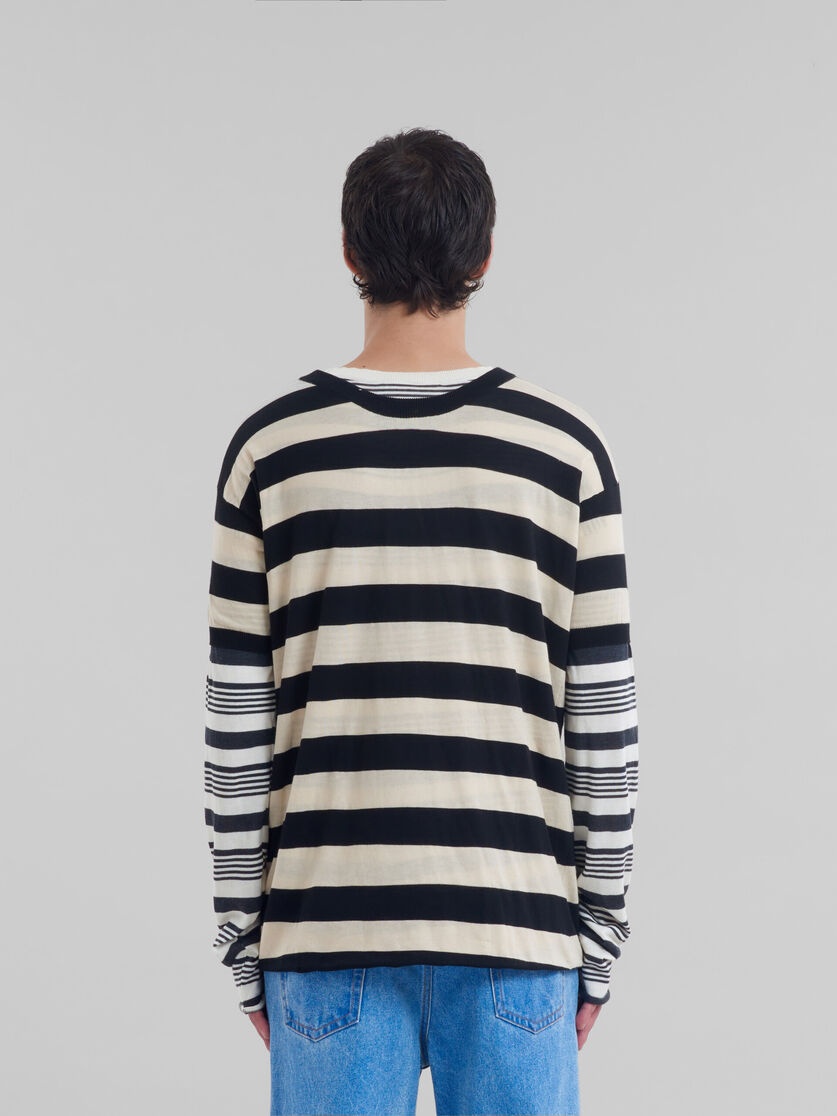 BLACK AND WHITE LAYERED COTTON CREW-NECK WITH CONTRAST STRIPES - 3