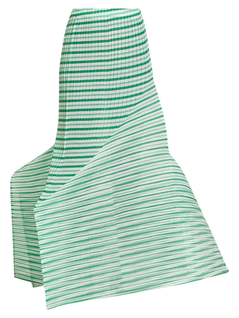 Women's Generic Stripes Machine Pleats Maxi Skirt - Green Hued 1