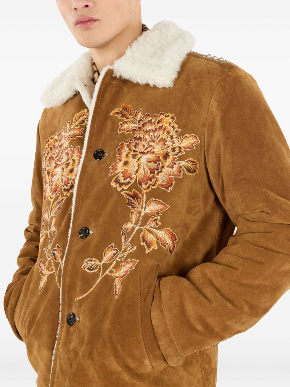 embroidered suede jacket - 5