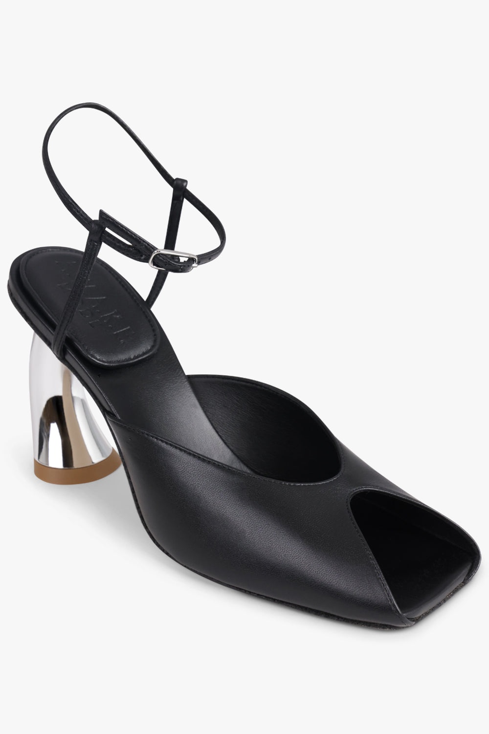 GUISTINE OPEN SQUARE TOE CURVED 90MM HEEL | BLACK/GOLD - 3