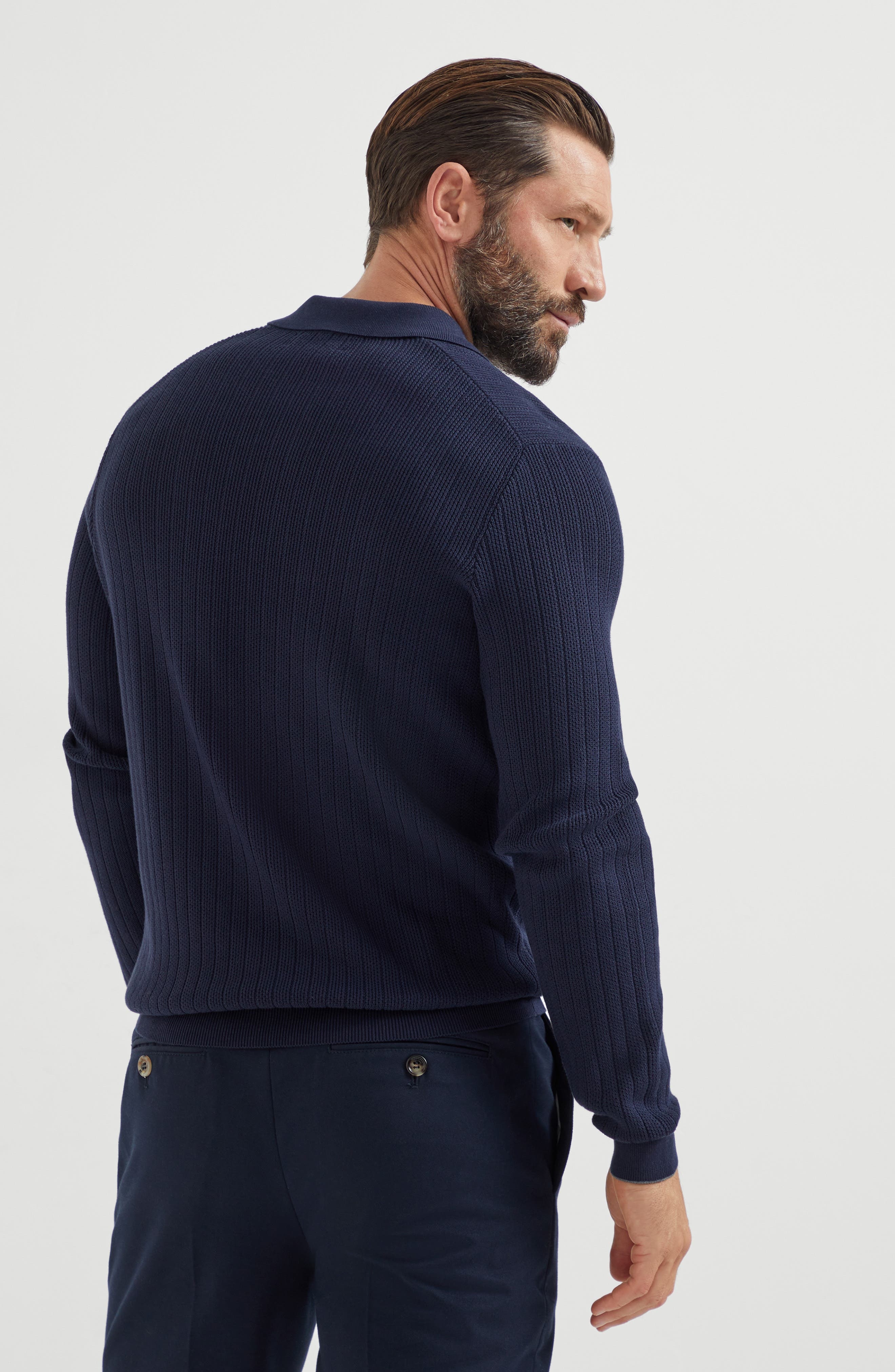Brunello Cucinelli Rib knit polo in Navy Blue at Nordstrom - 3