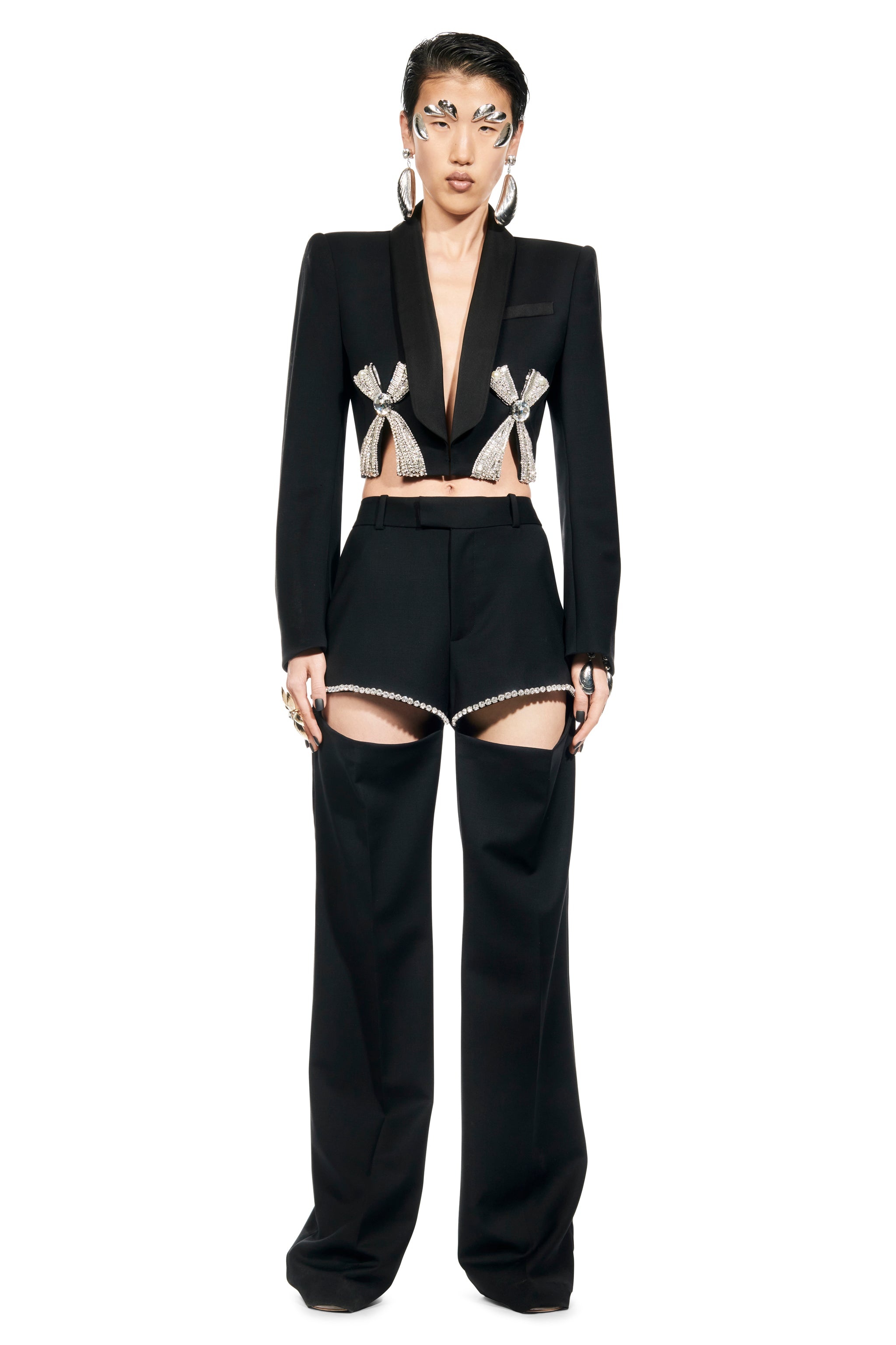 DECO BOW SLIT CROPPED BLAZER - 4