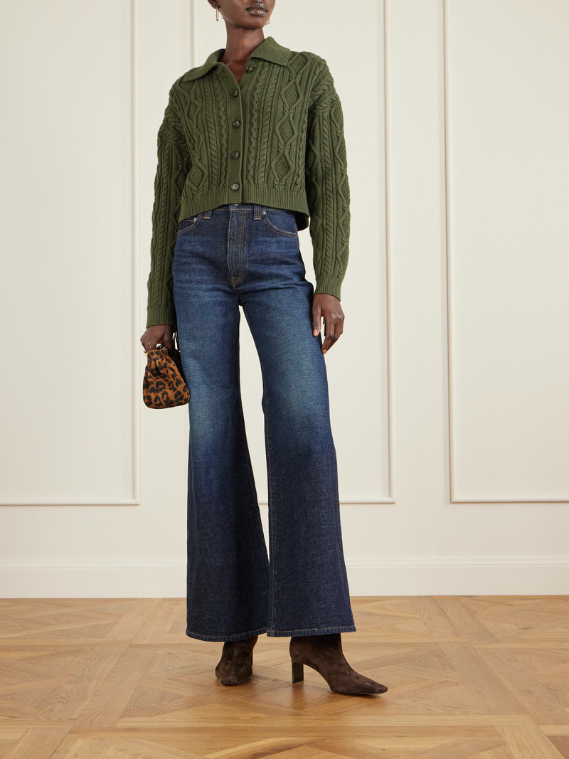 SIMKHAI Virginia Cropped Fringed Cable-knit Cotton And Wool-blend Cardigan outlook