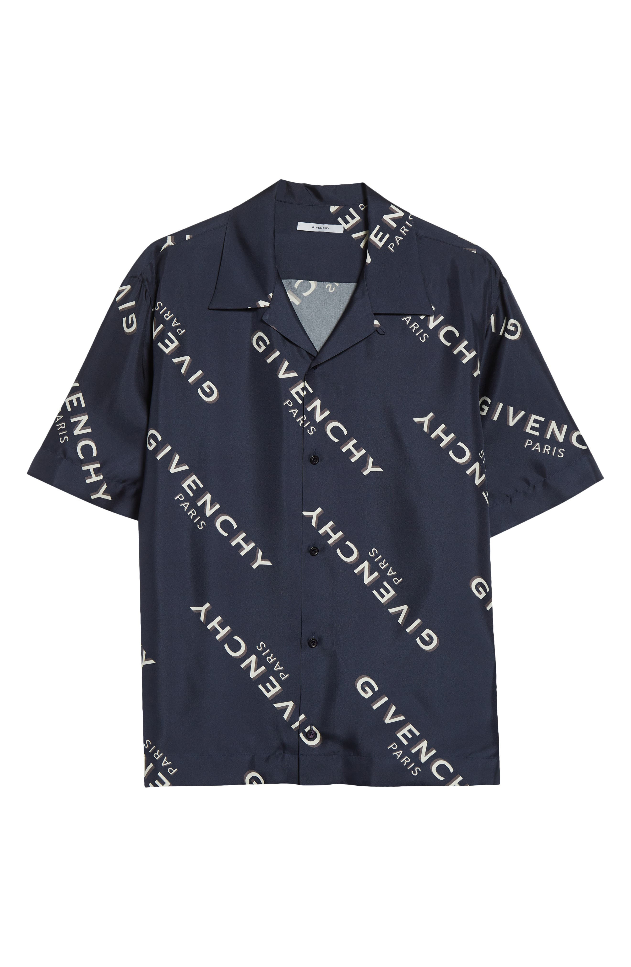 Givenchy Logo Print Silk Bowling Shirt in Navy at Nordstrom - 6