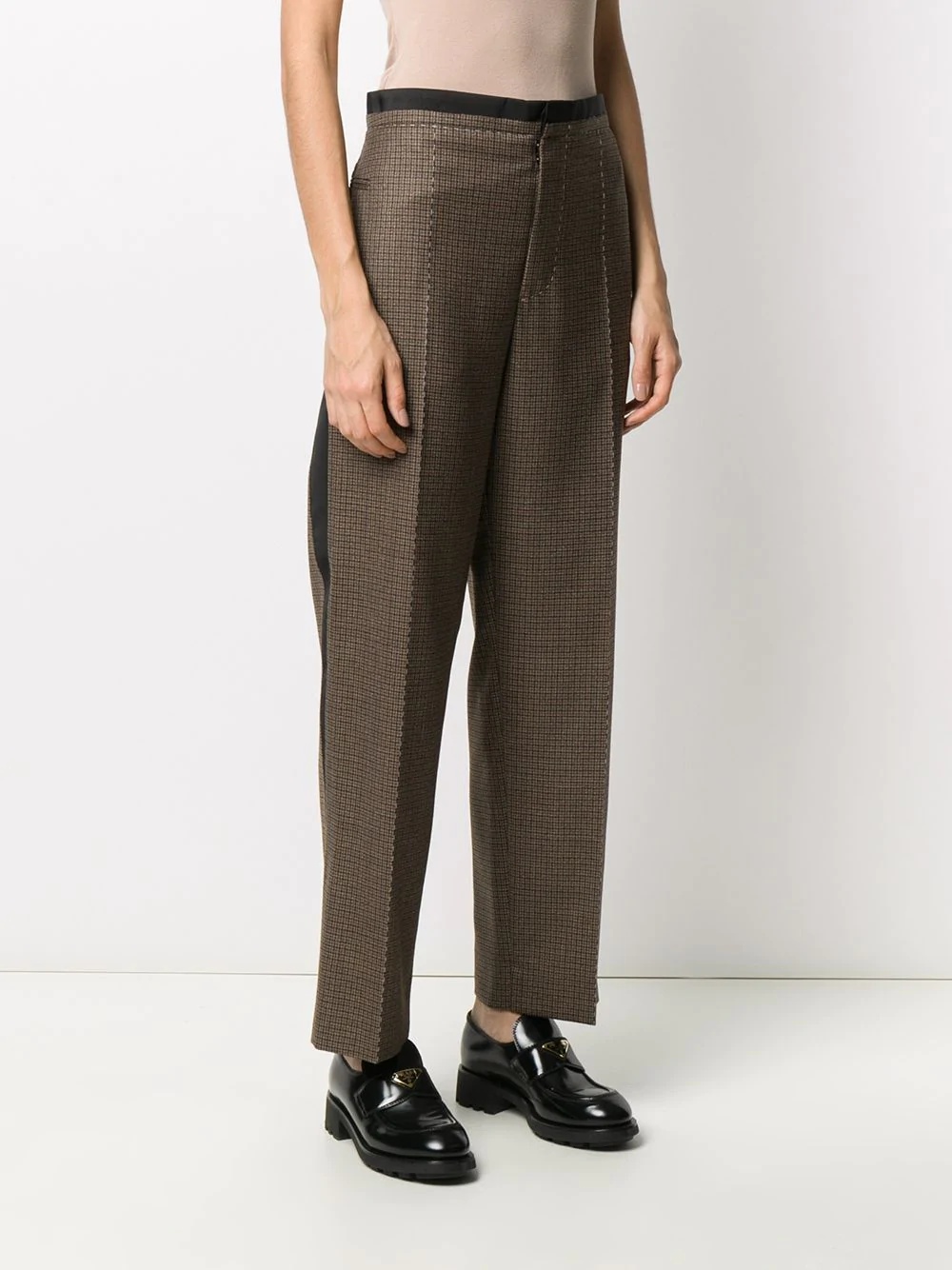 wool check straight trousers - 3