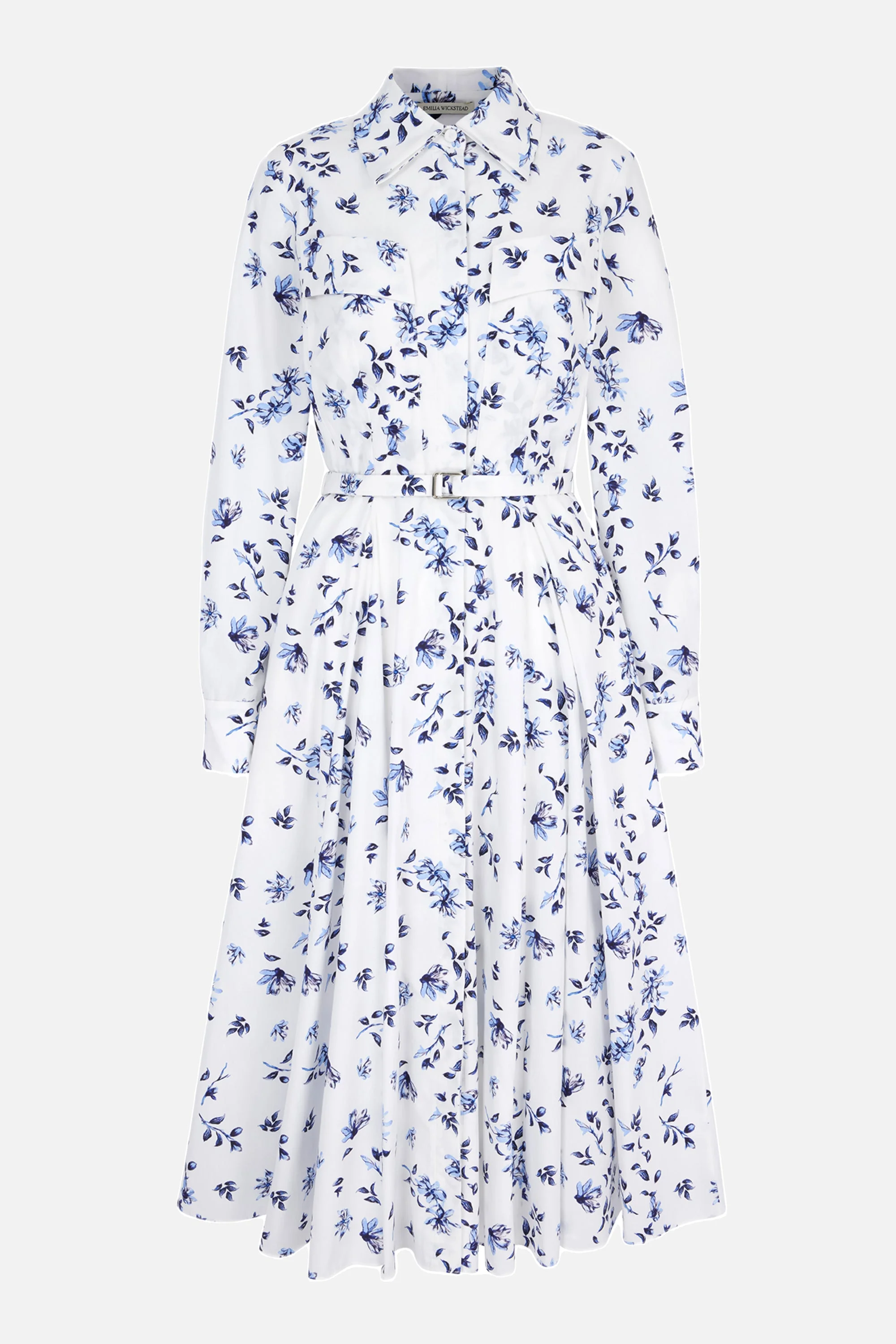 Emmalyna Dress in Blue Scattered Daisies on White Cotton - 1