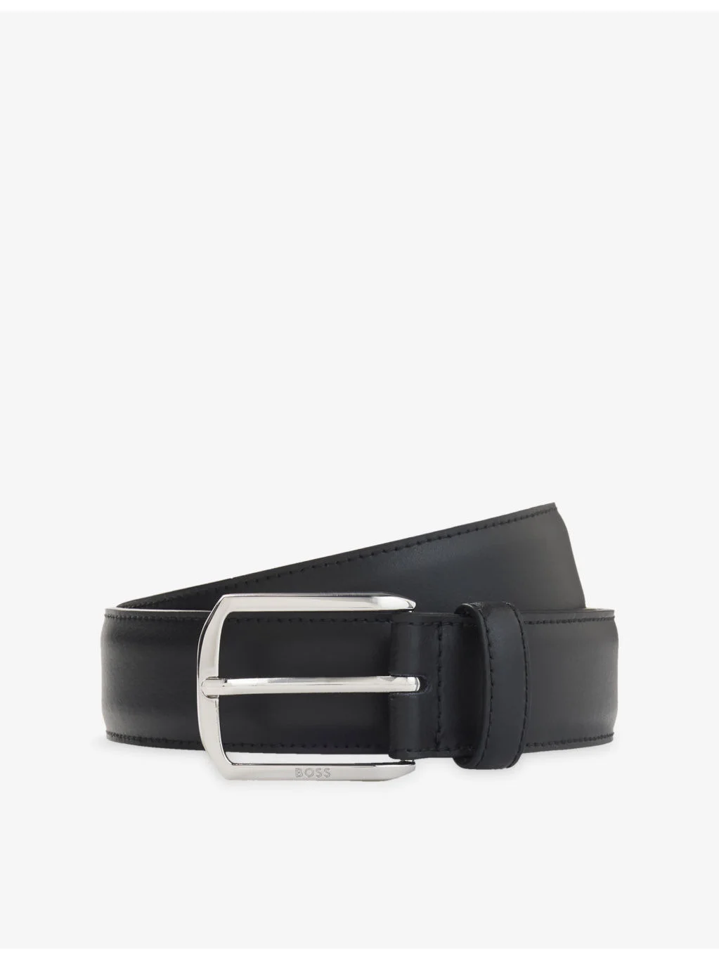 Engraved-Buckle Leather Belt - 1