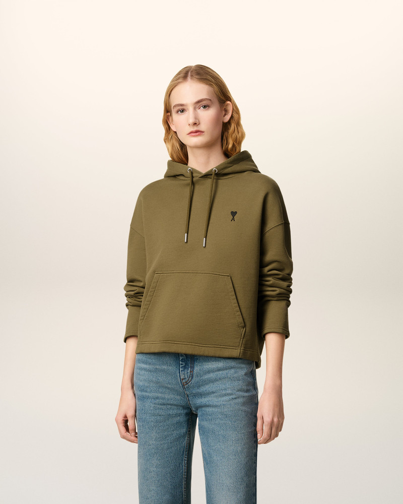 AMI Paris GREEN COTTON CONTRASTED AMI DE COEUR HOODIE outlook