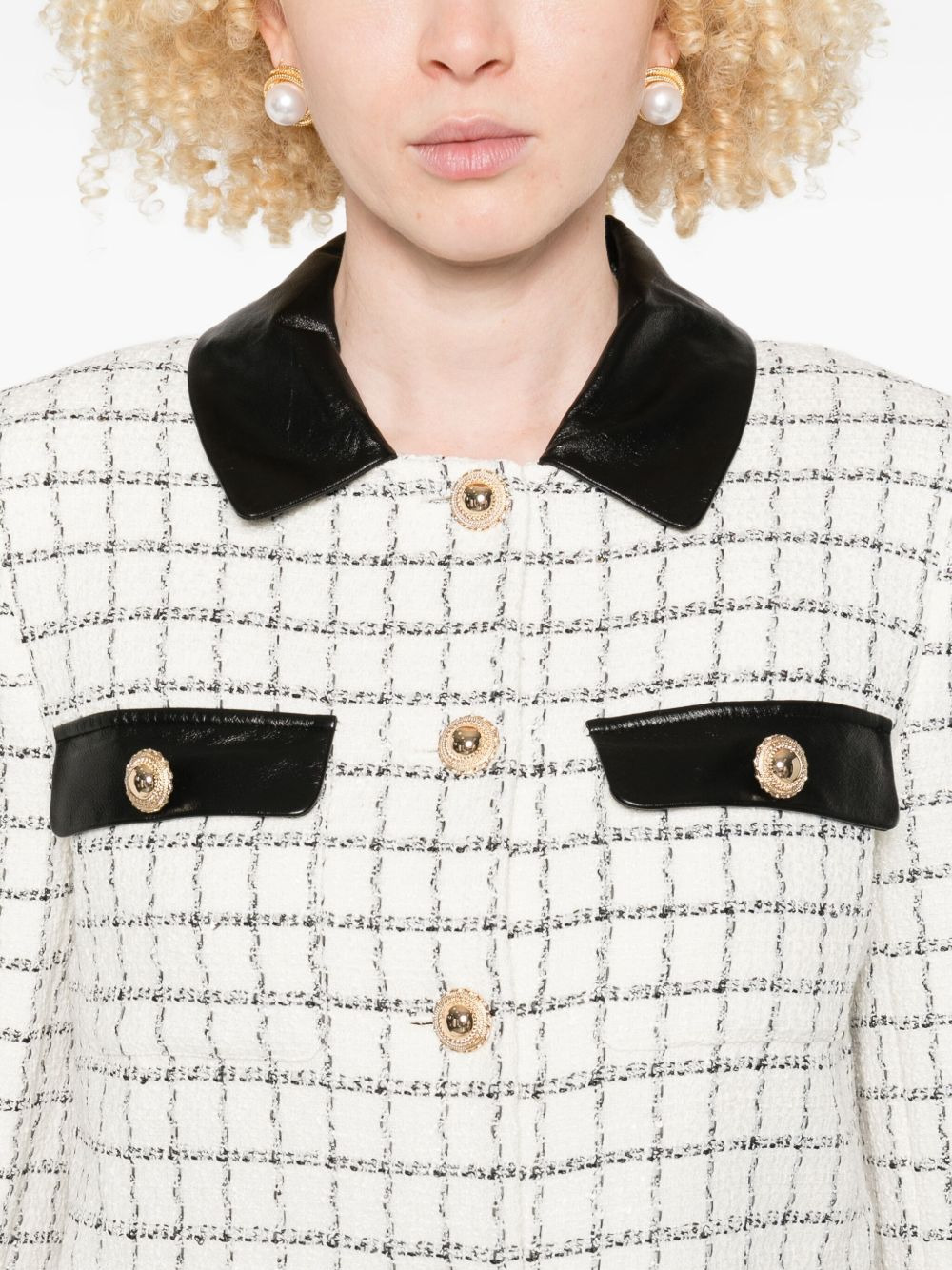 checked faux-fur cuff jacket - 5