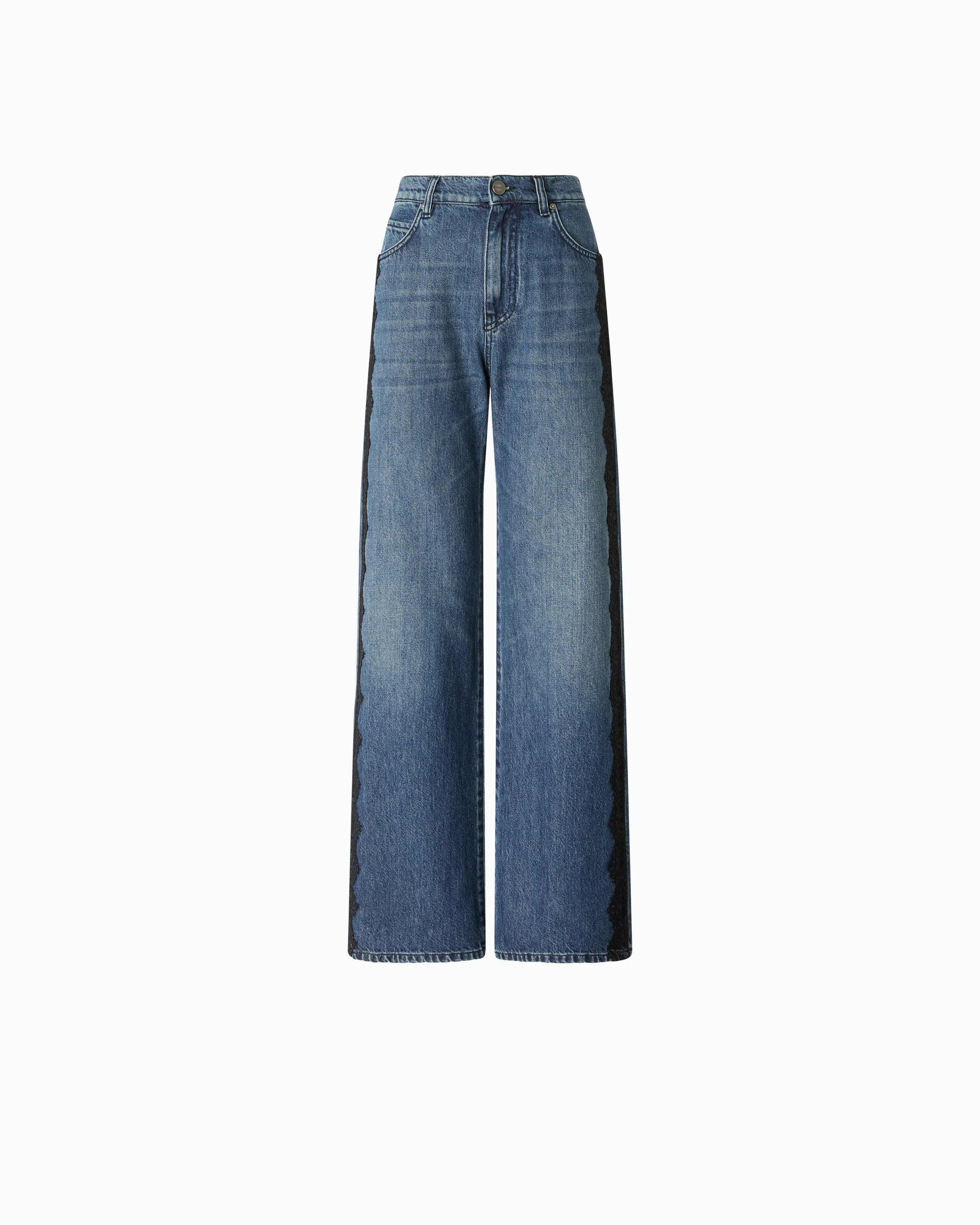 WIDE-LEG JEANS WITH LACE TRIM - 1