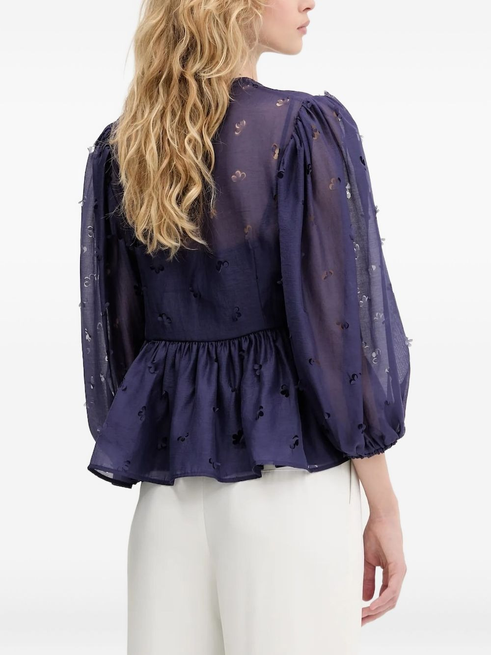 floral-embellished tie-neck blouse - 2