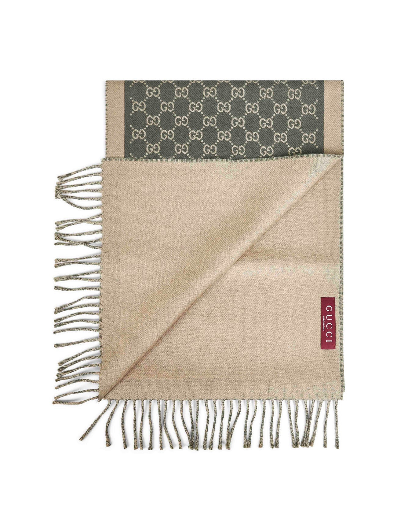Gucci Men Green And Beige Gg Wool Scarf - 2